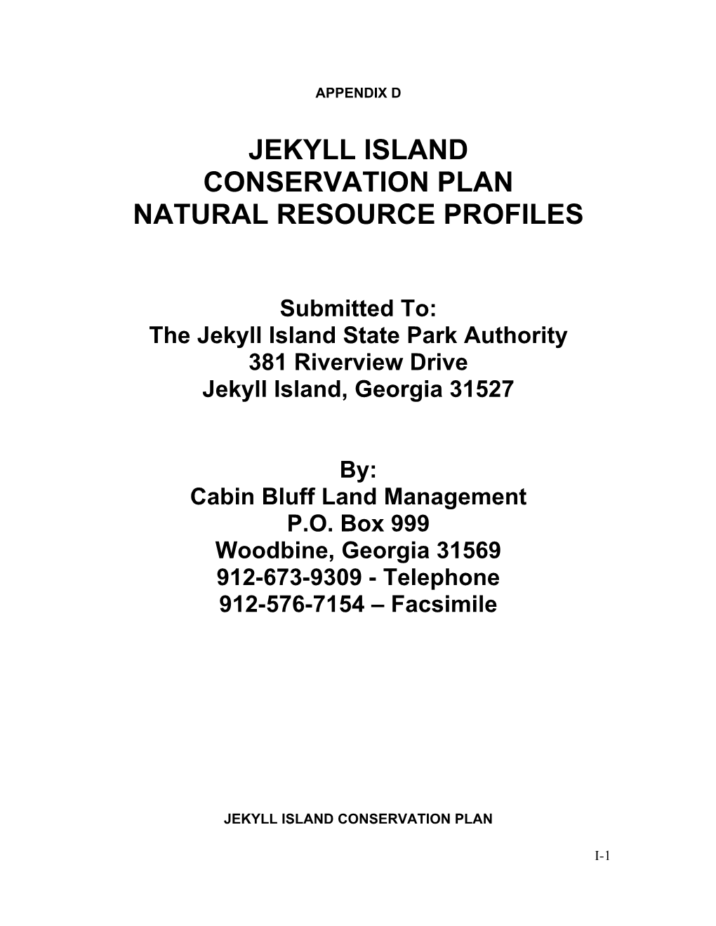 Jekyll Island Conservation Plan Natural Resource Profiles