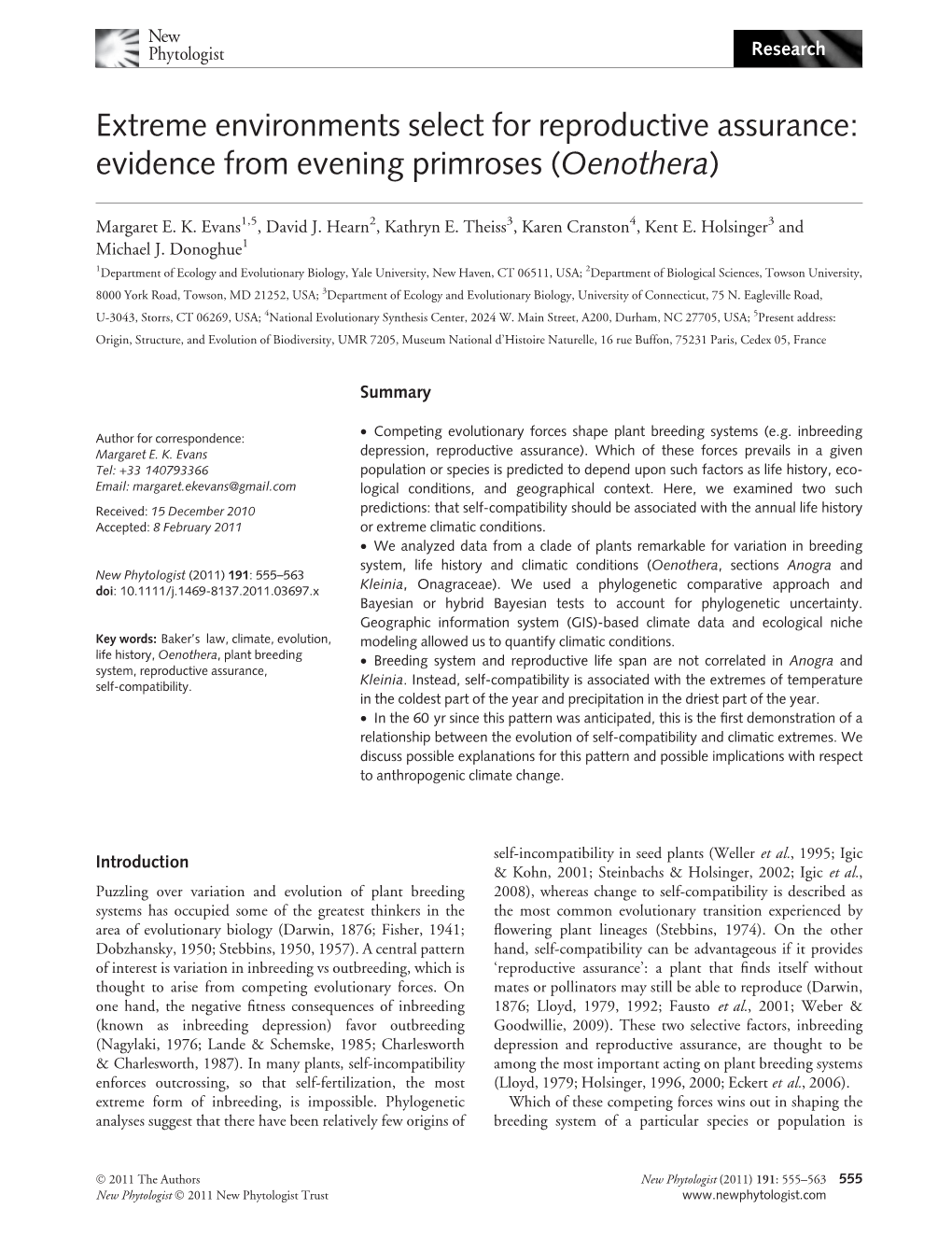 Extreme Environments Select for Reproductive Assurance: Evidence from Evening Primroses (Oenothera)