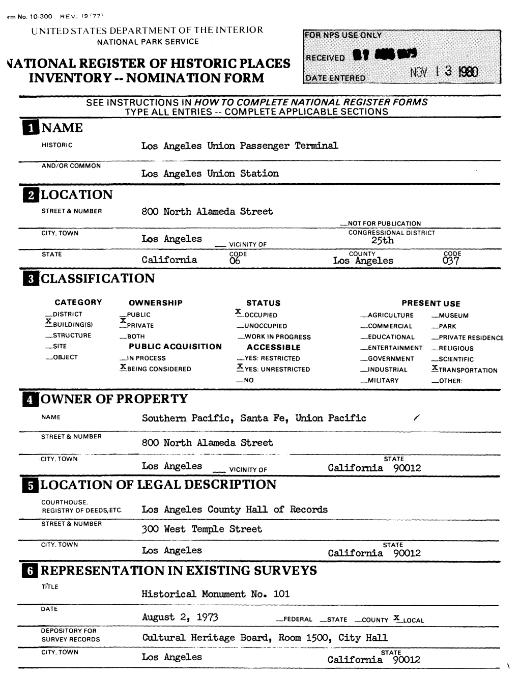 National Register of Historic Places Inventory -- Nomination Form Location Classification Owner of Property Location of Legal De