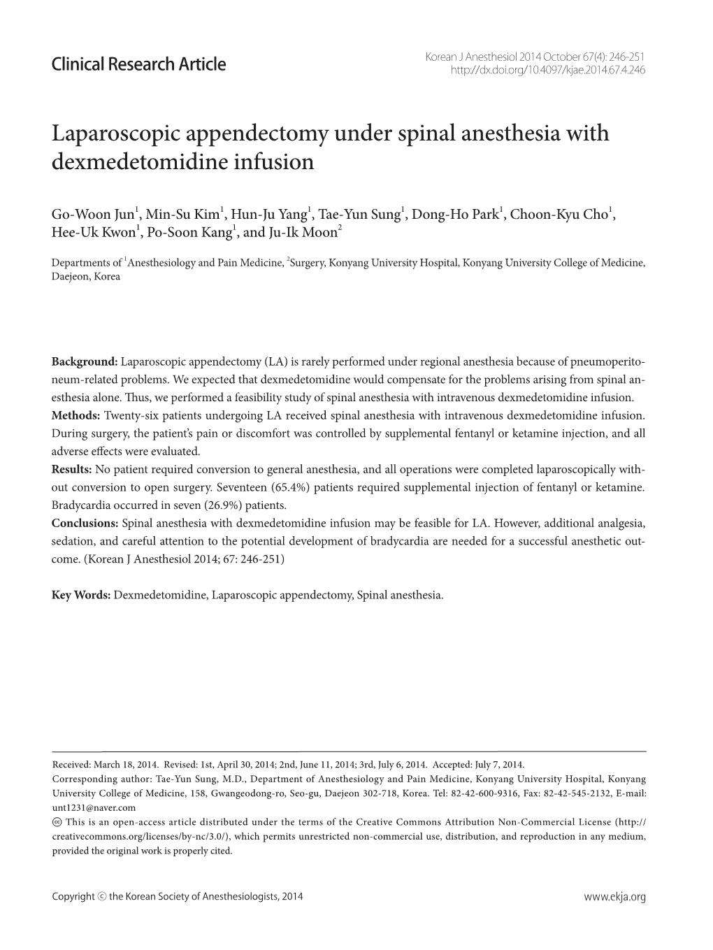 Laparoscopic Appendectomy Under Spinal Anesthesia with Dexmedetomidine Infusion