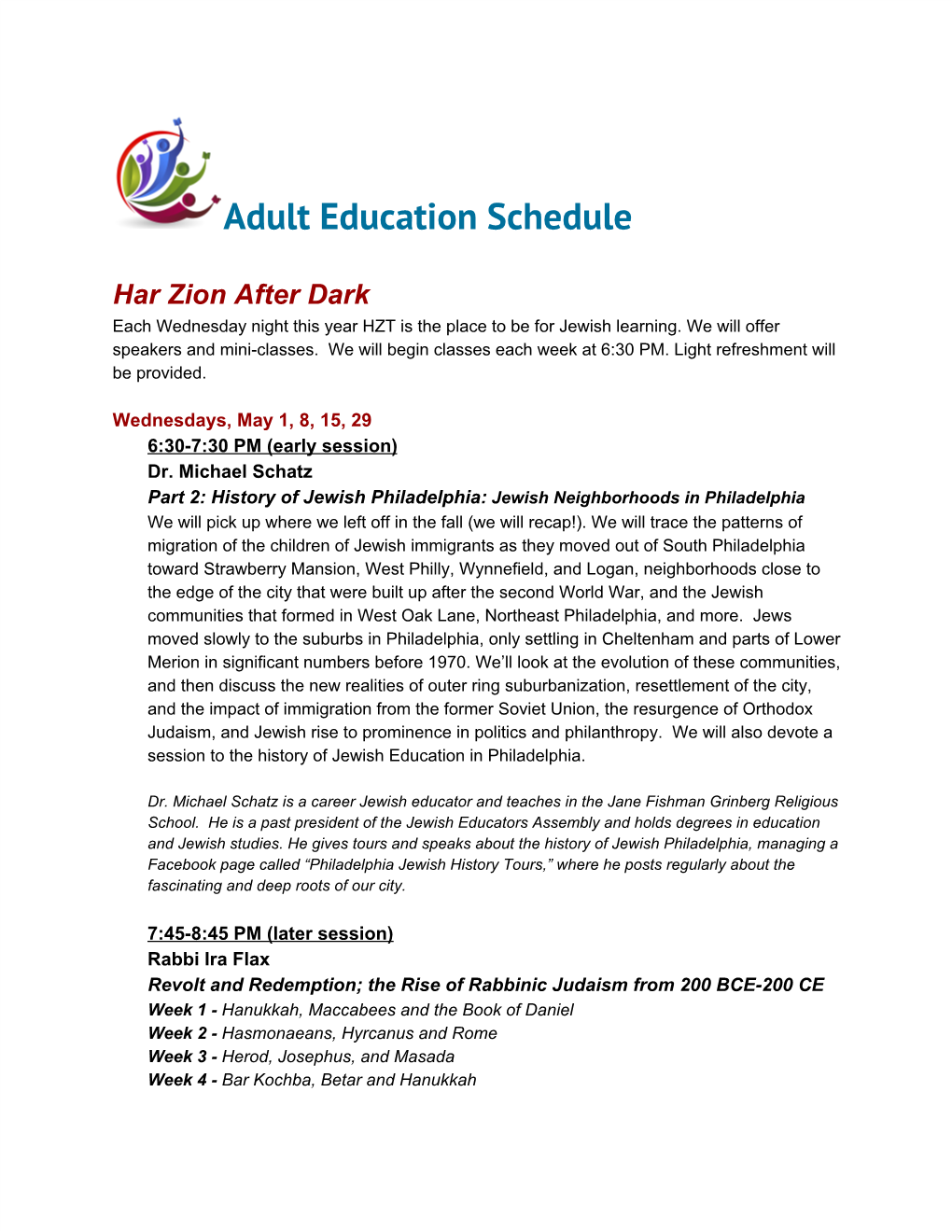 Adult Education Schedule