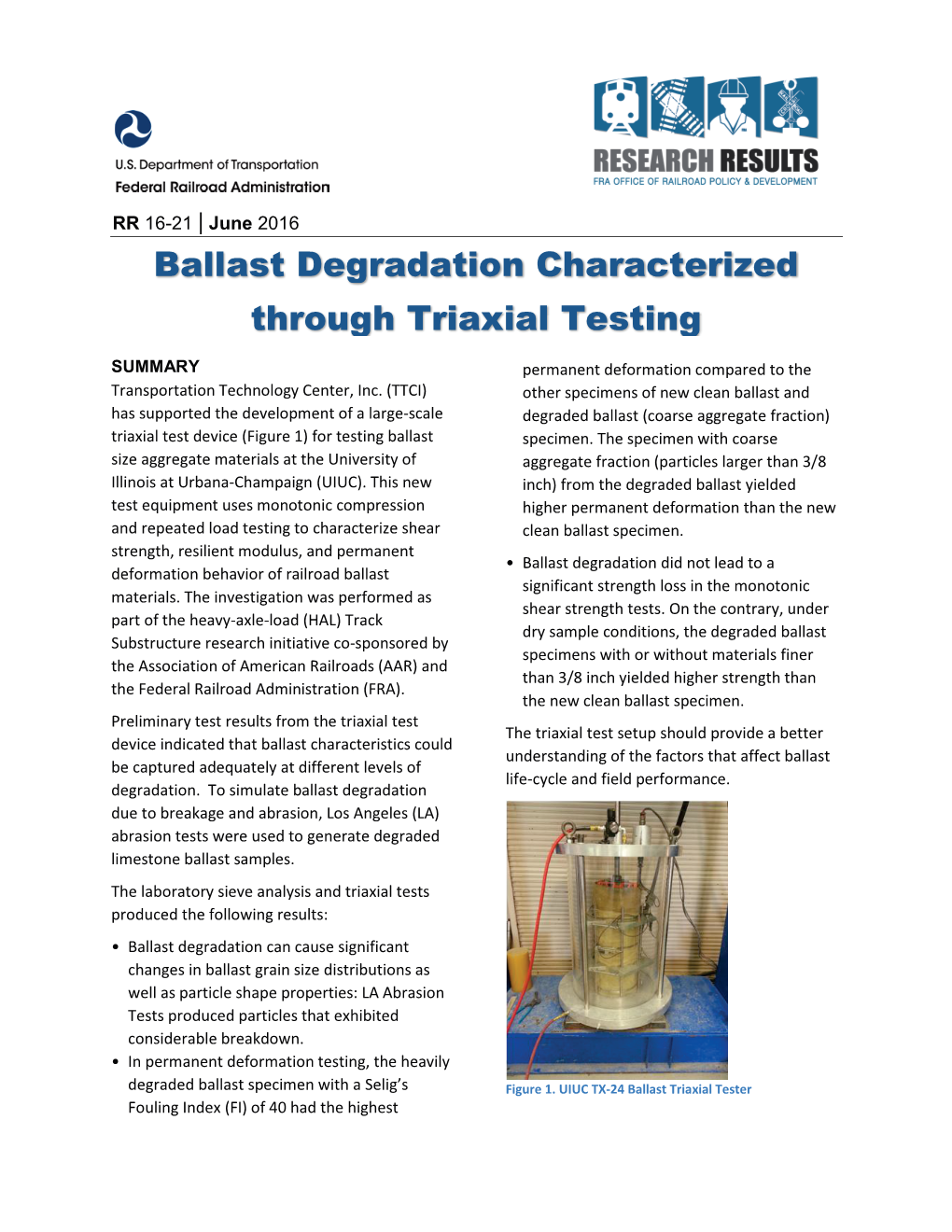 Ballast Degradation Characterized G Through Triaxial Testing