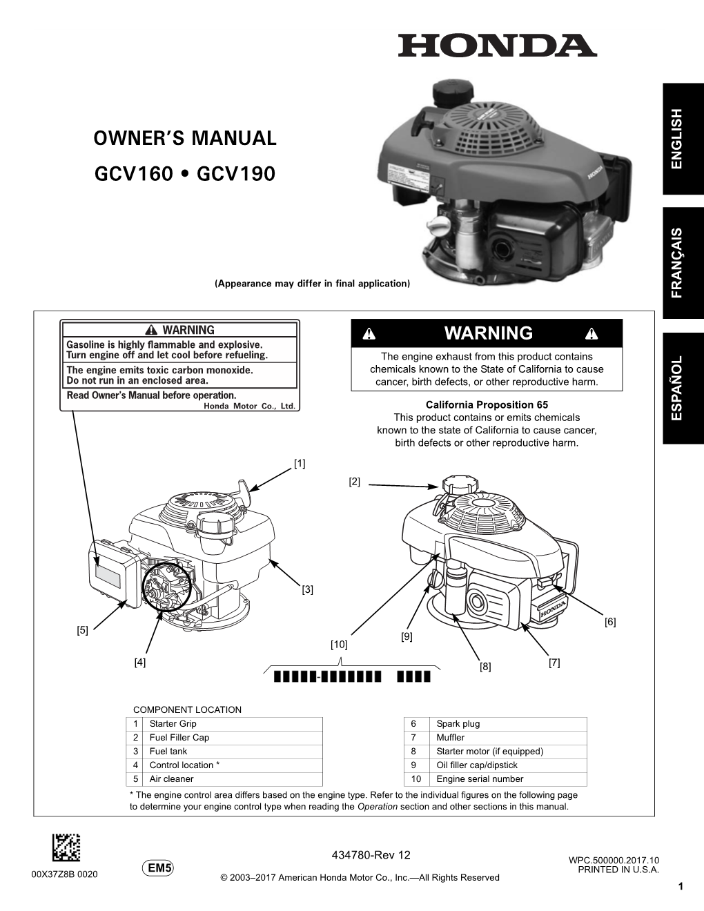 Owner's Manual Gcv160 • Gcv190