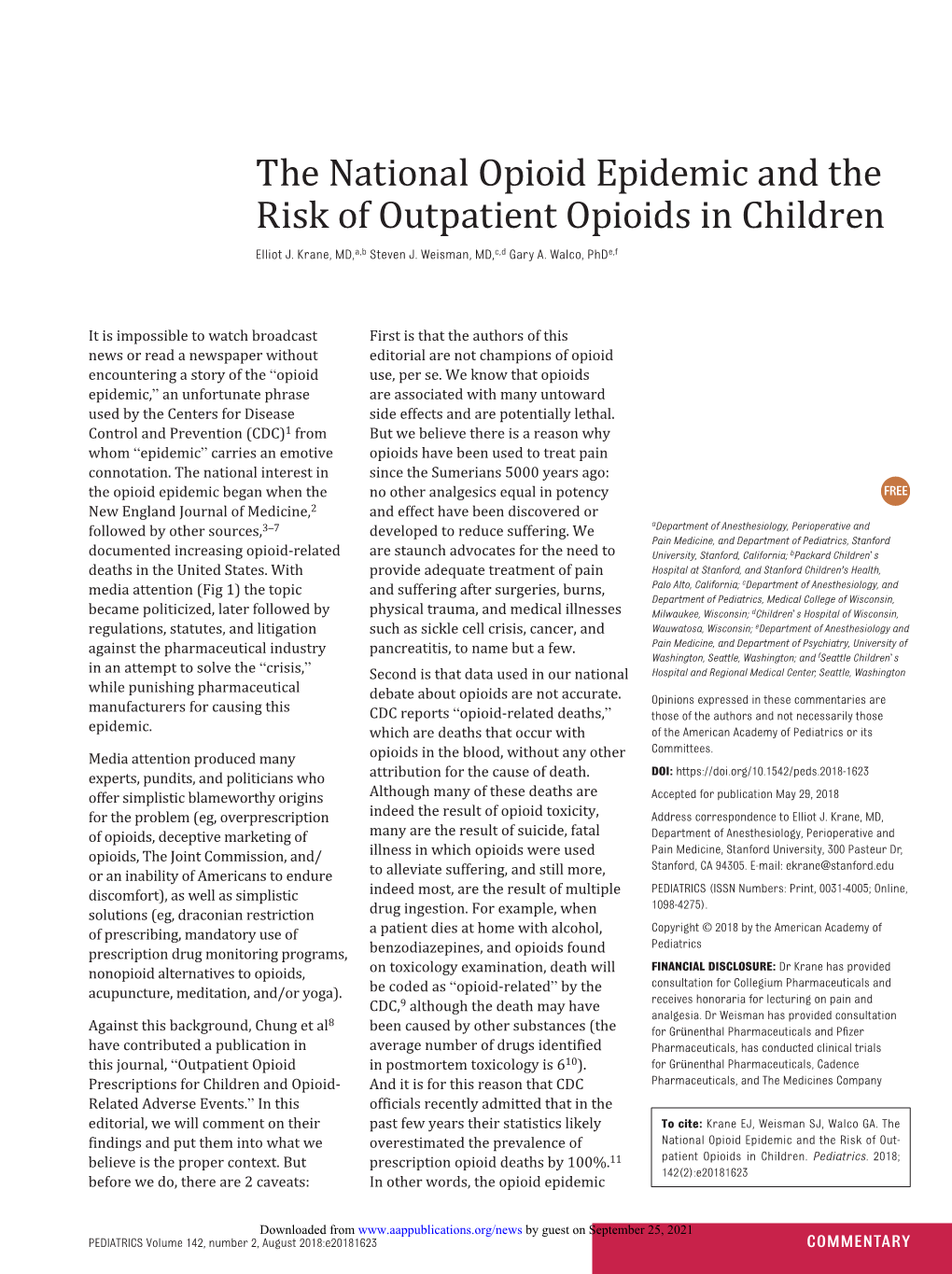 The National Opioid Epidemic and the Risk of Outpatient Opioids in Children Elliot J