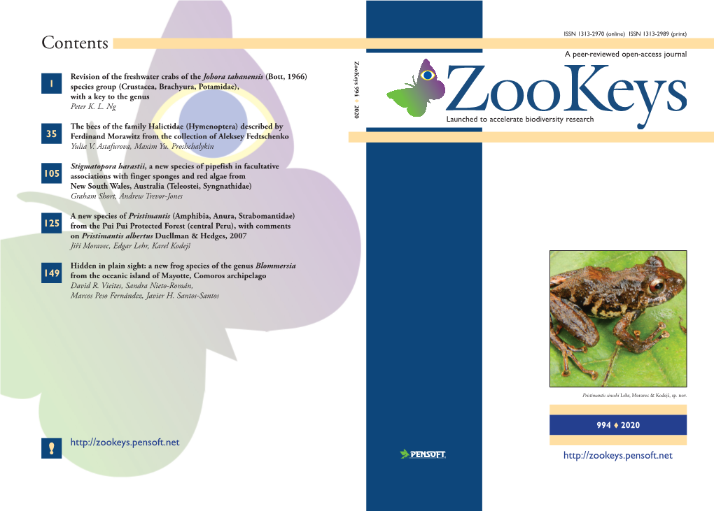 Contents a Peer-Reviewed Open-Access Journal Zookeys 994