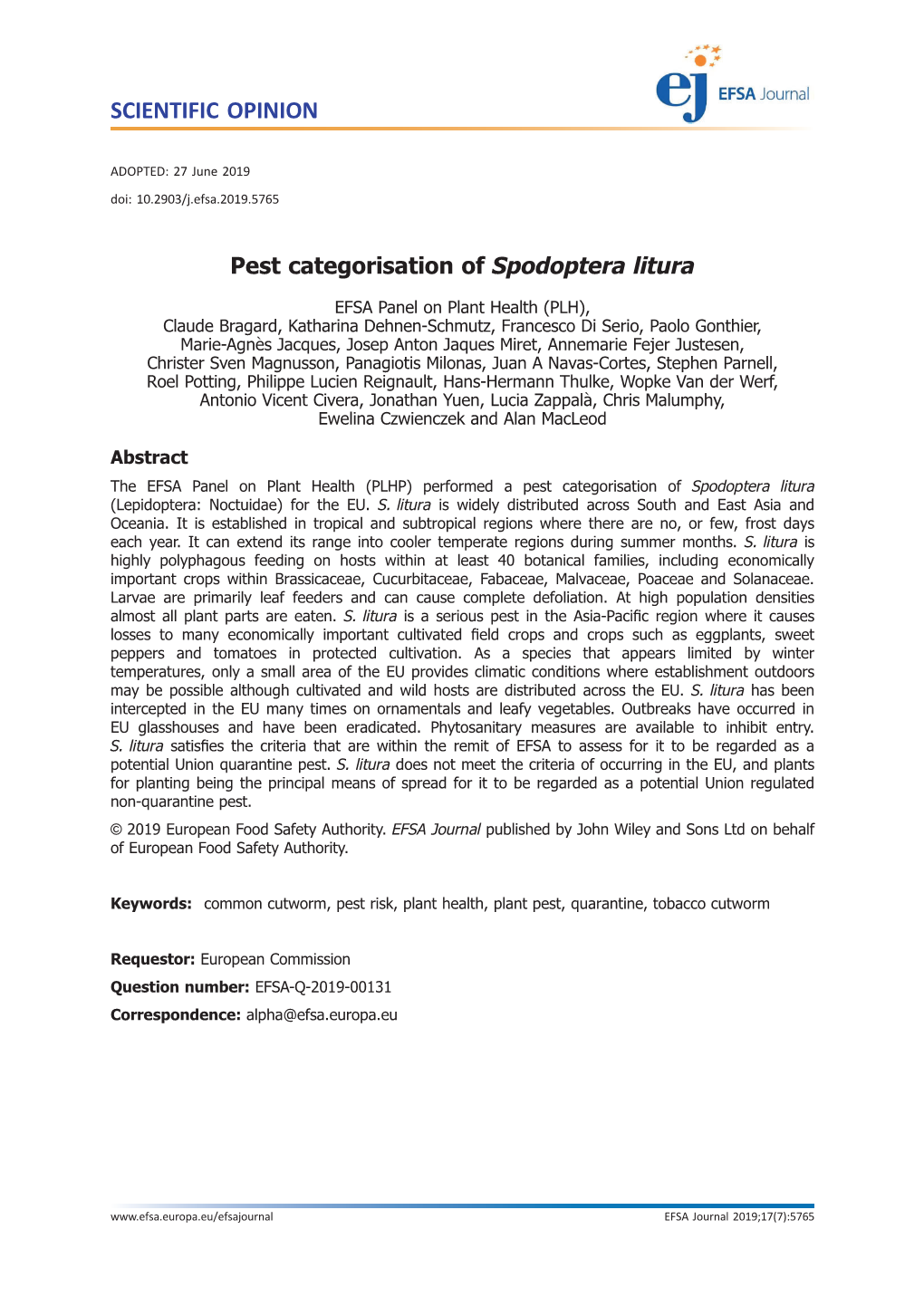 Pest Categorisation of Spodoptera Litura