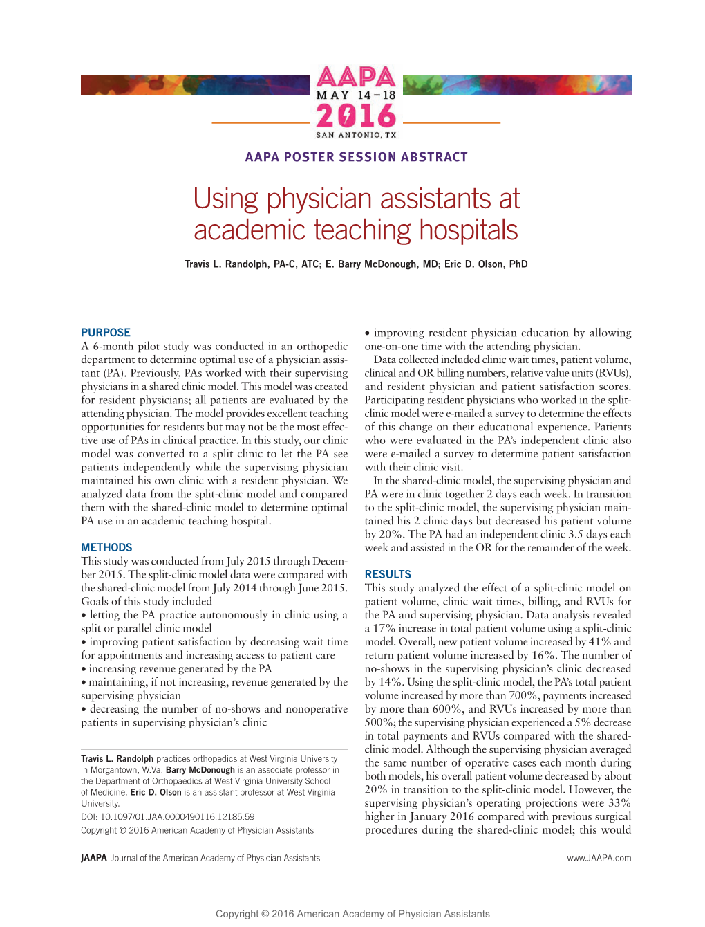 Using Physician Assistants at Academic Teaching Hospitals