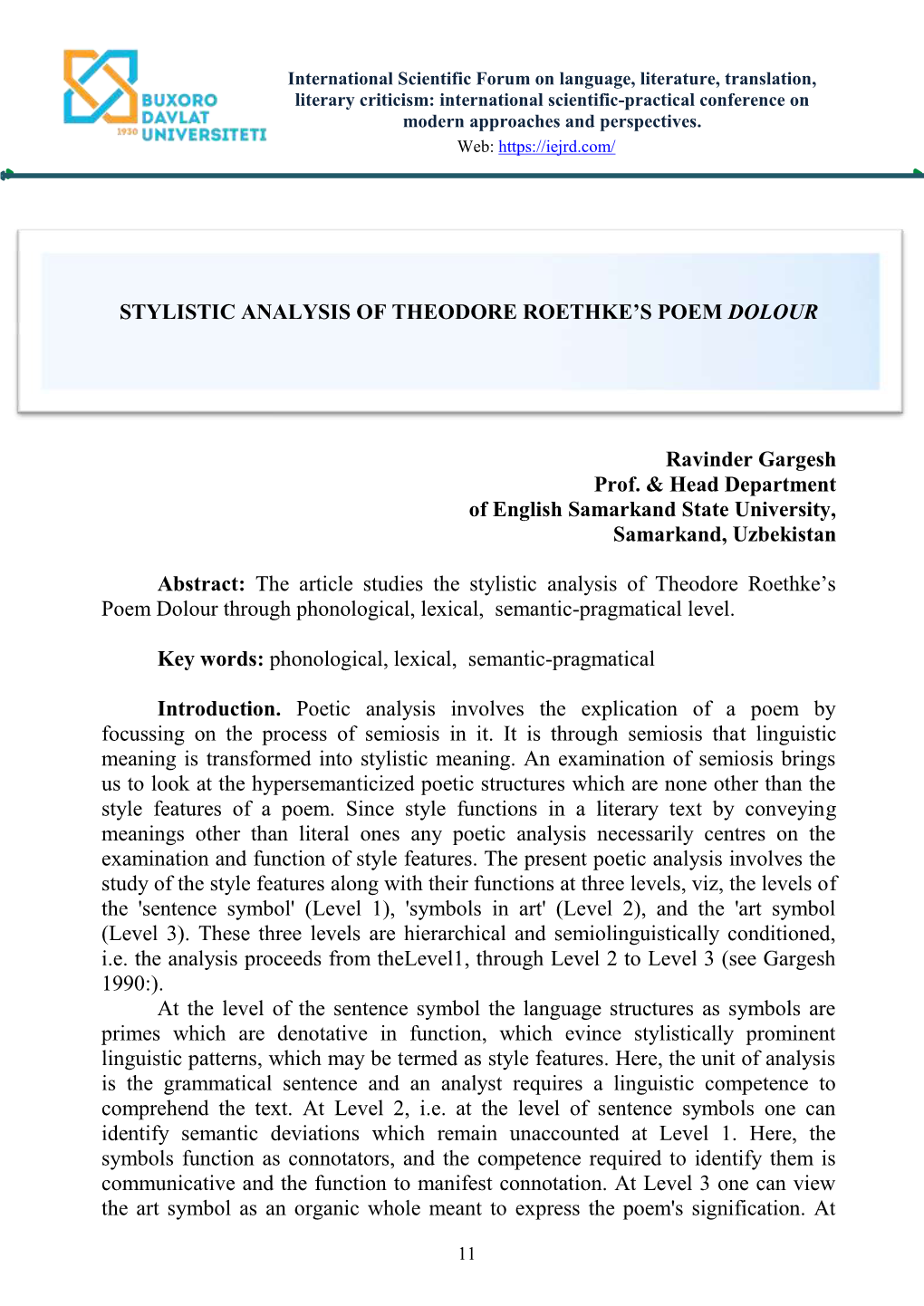 Stylistic Analysis of Theodore Roethke's Poem