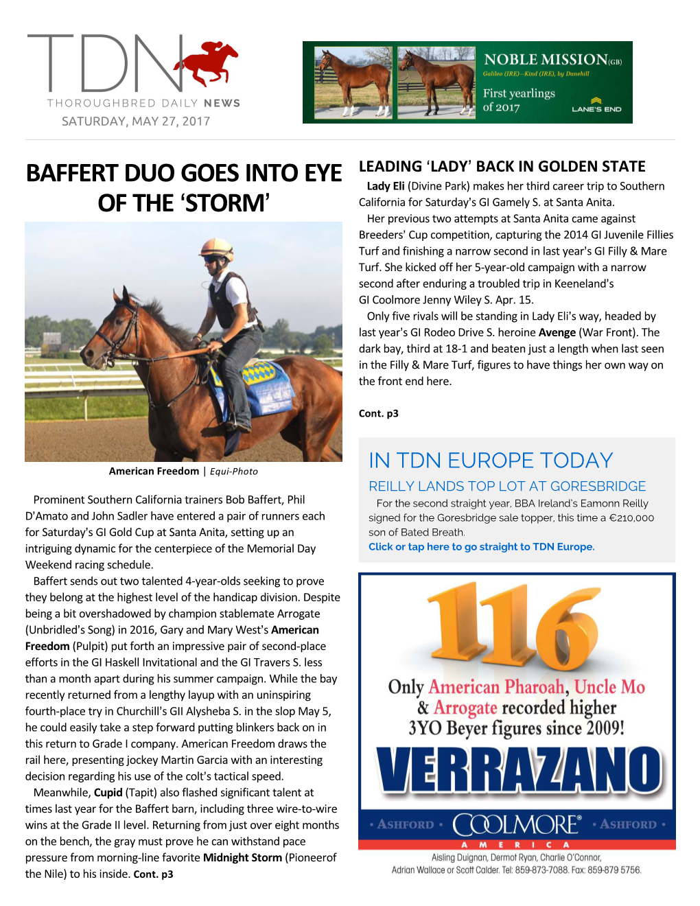 BAFFERT DUO GOES INTO EYE of the &gt;STORM=