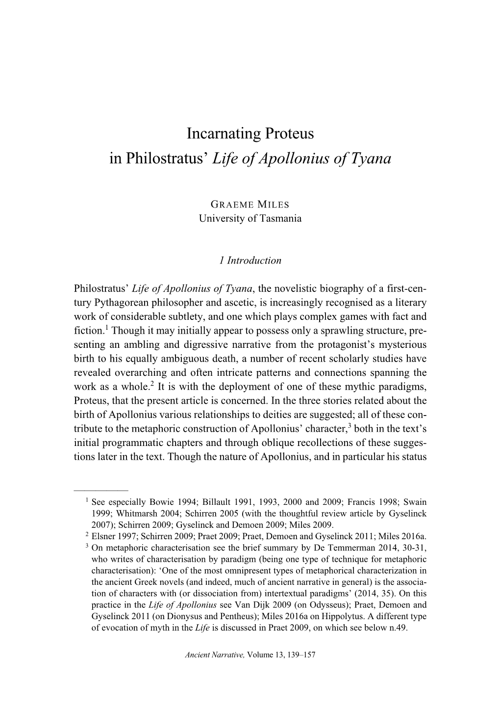 Incarnating Proteus in Philostratus' Life of Apollonius of Tyana