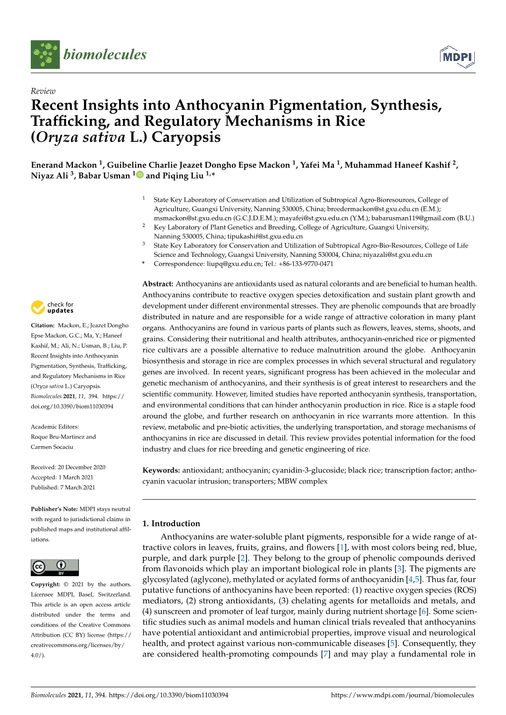 Recent Insights Into Anthocyanin Pigmentation, Synthesis, Trafficking