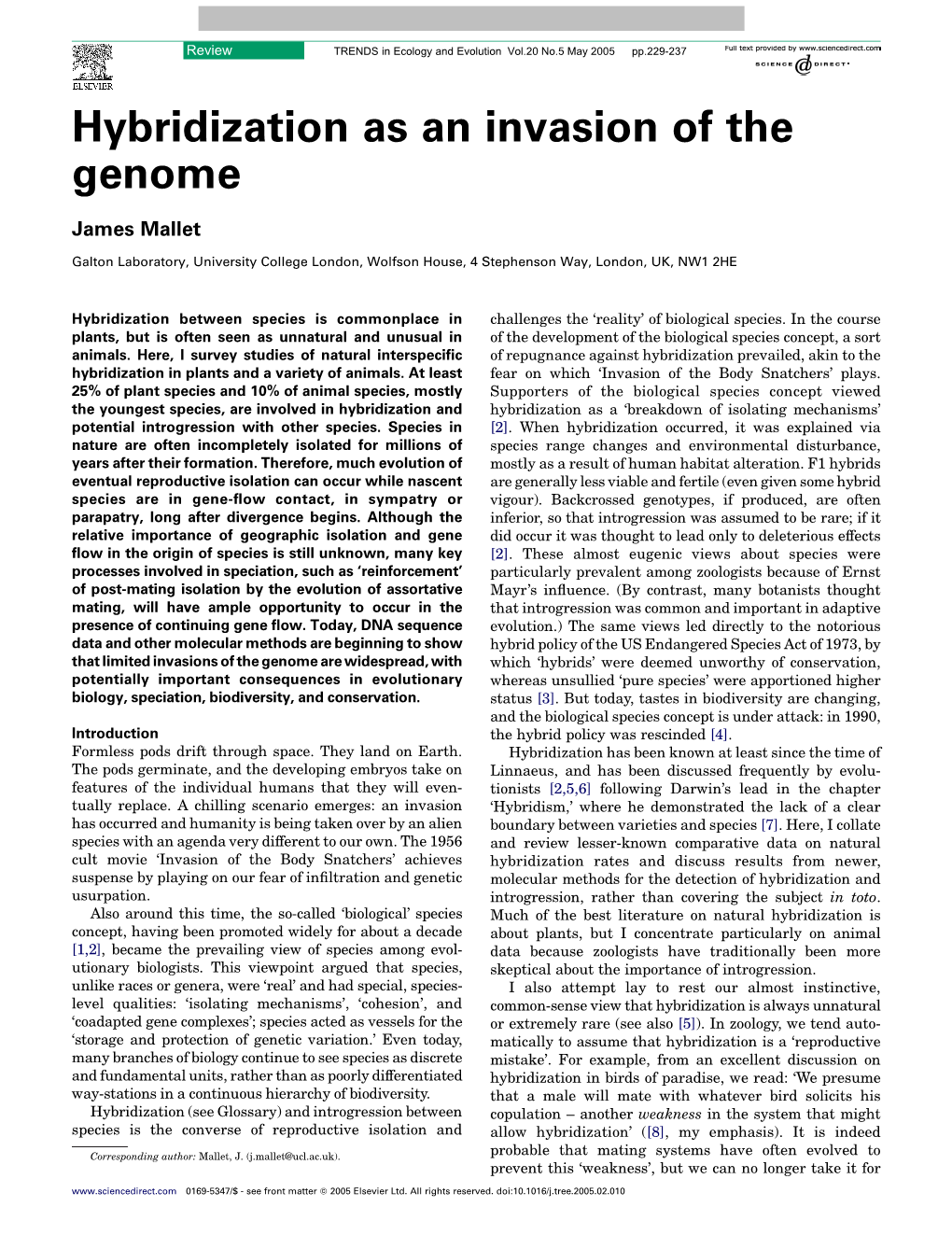 Hybridization As an Invasion of the Genome