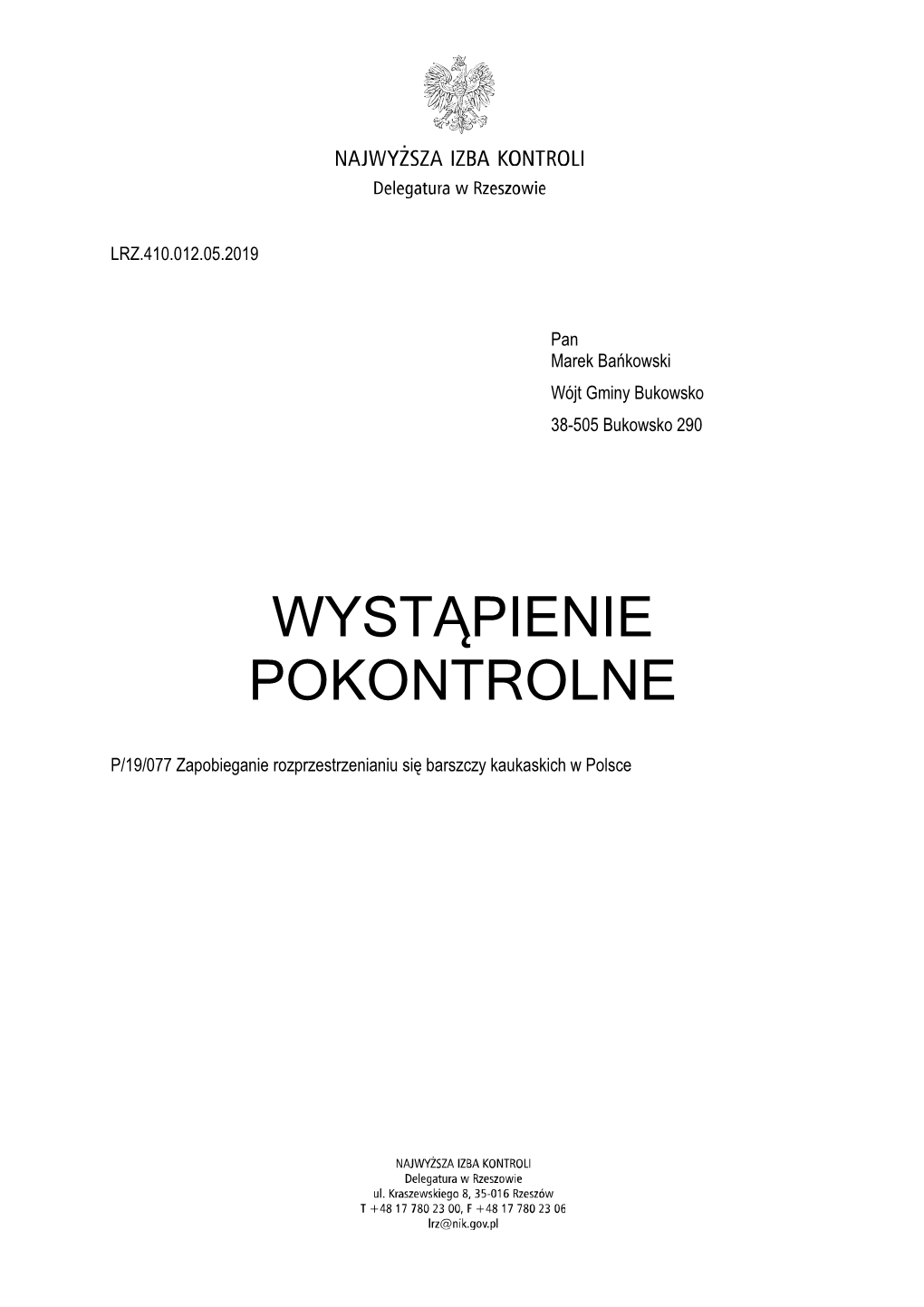 Wystąpienie Pokontrolne