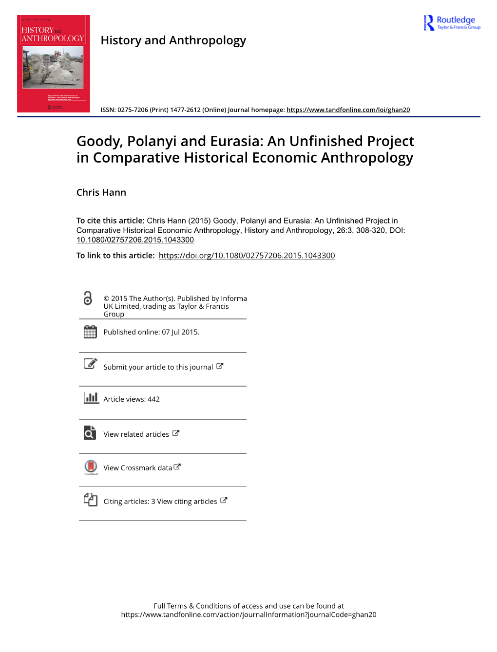Goody, Polanyi and Eurasia: an Unfinished Project in Comparative Historical Economic Anthropology
