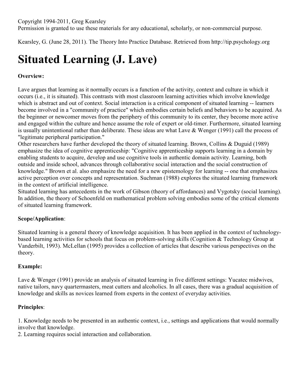 Situated Learning (J. Lave)