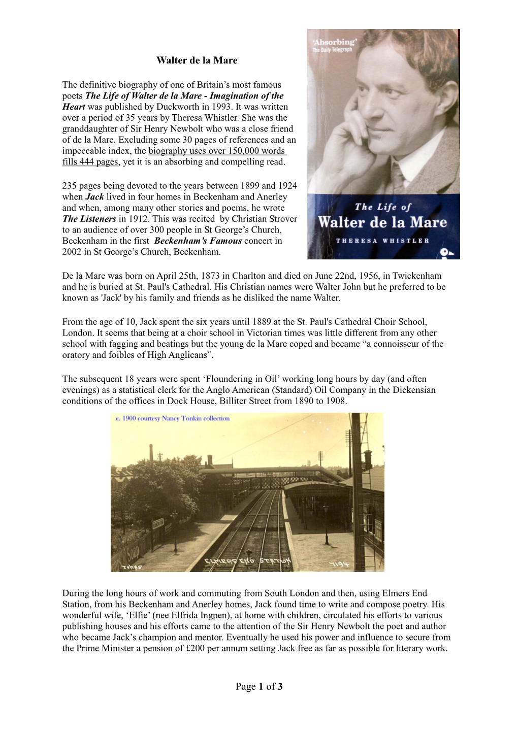 Page 1 of 3 Walter De La Mare