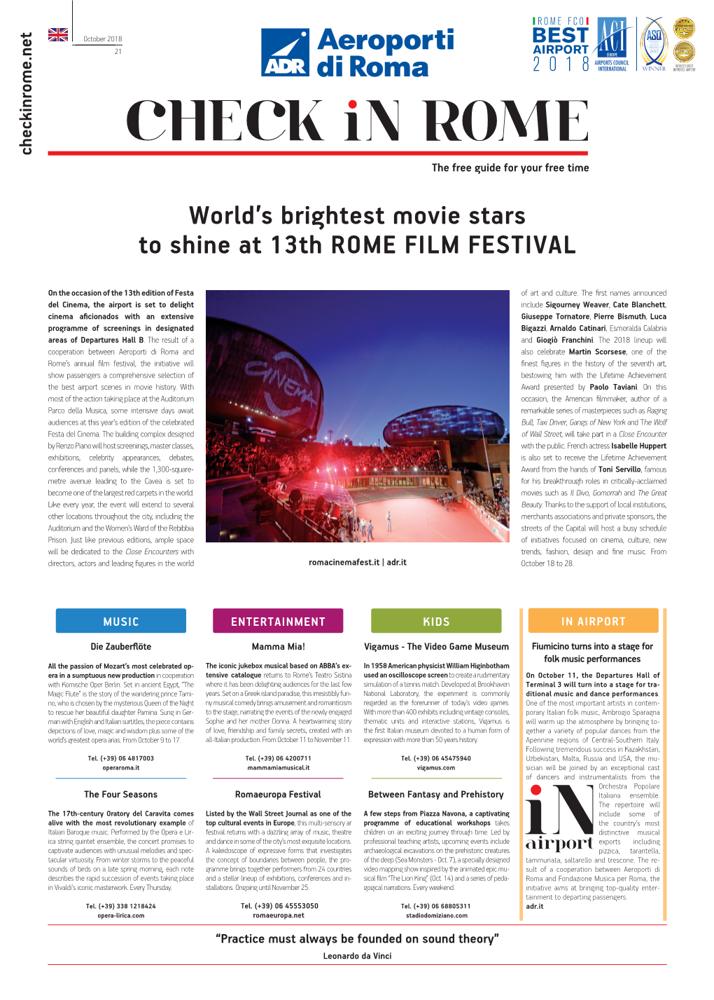 World's Brightest Movie Stars to Shine at 13Th ROME FILM FESTIVAL
