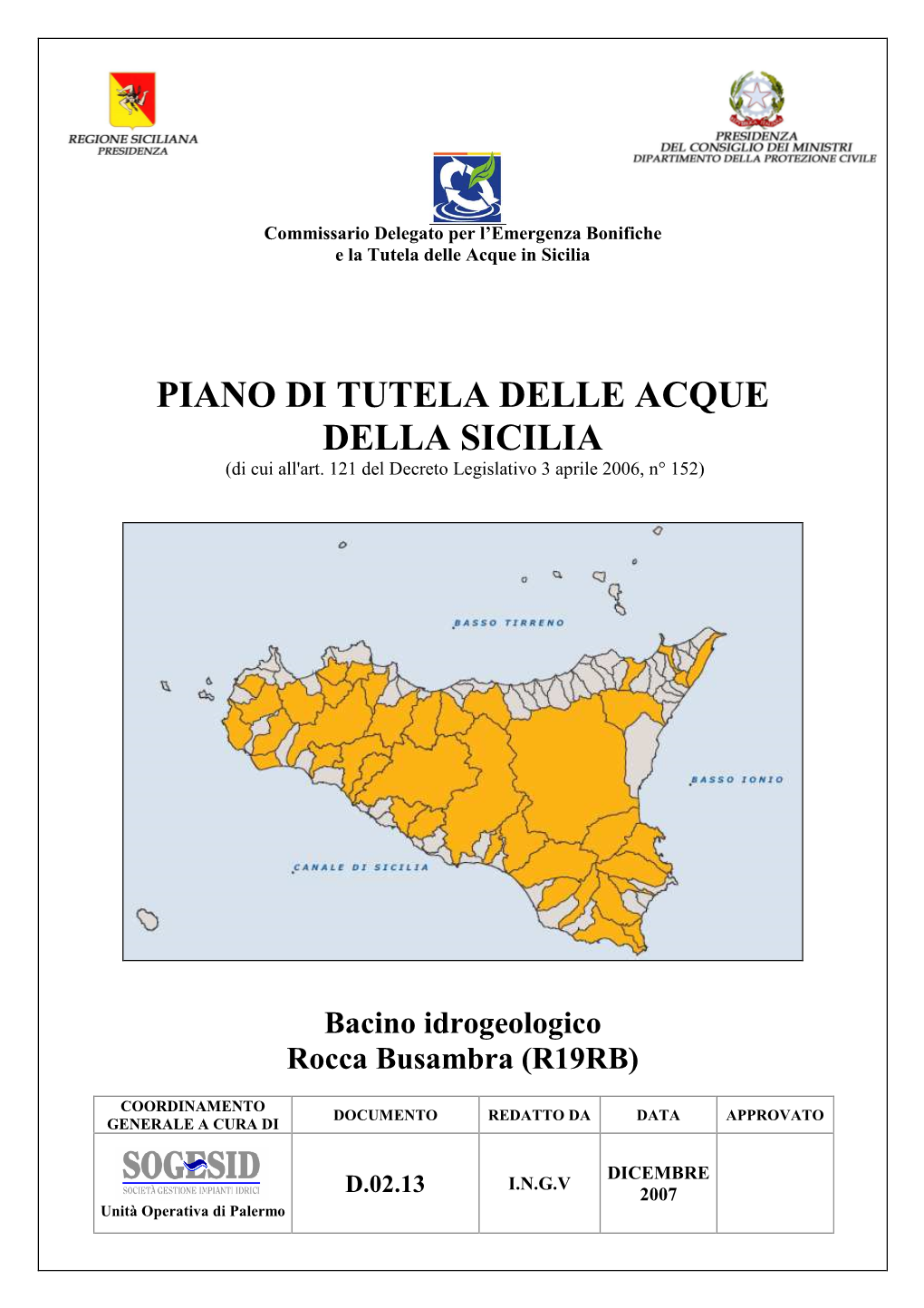 PIANO DI TUTELA DELLE ACQUE DELLA SICILIA (Di Cui All'art