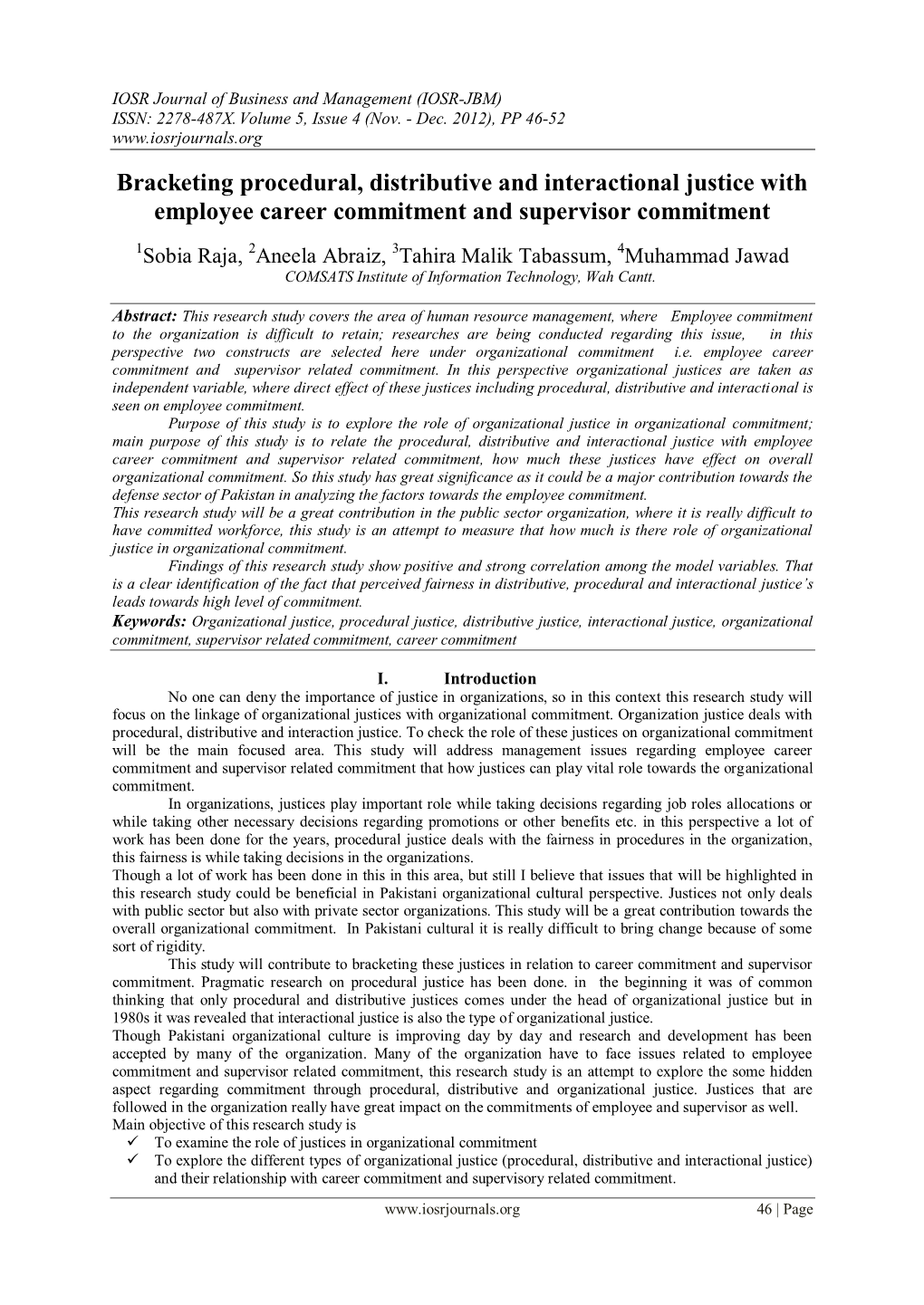 Bracketing Procedural, Distributive and Interactional Justice with Employee Career Commitment and Supervisor Commitment