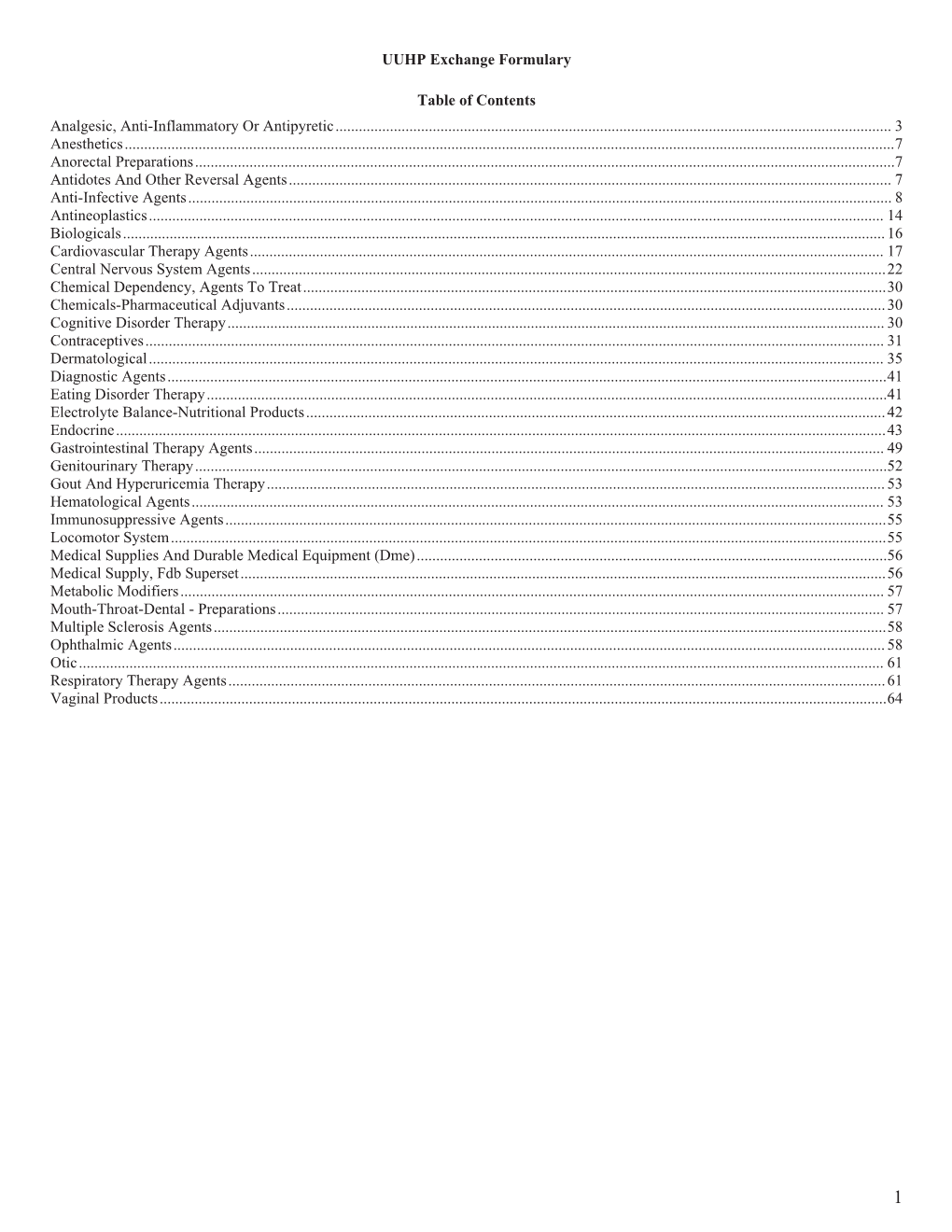 U of U Health Plans 2018 Individual & Family Plans Preferred Drug List