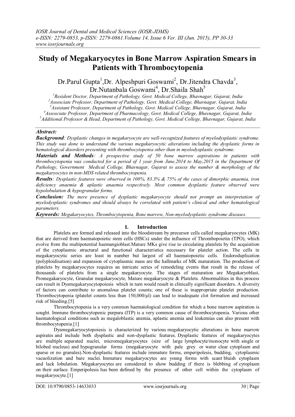 Study of Megakaryocytes in Bone Marrow Aspiration Smears in Patients with Thrombocytopenia