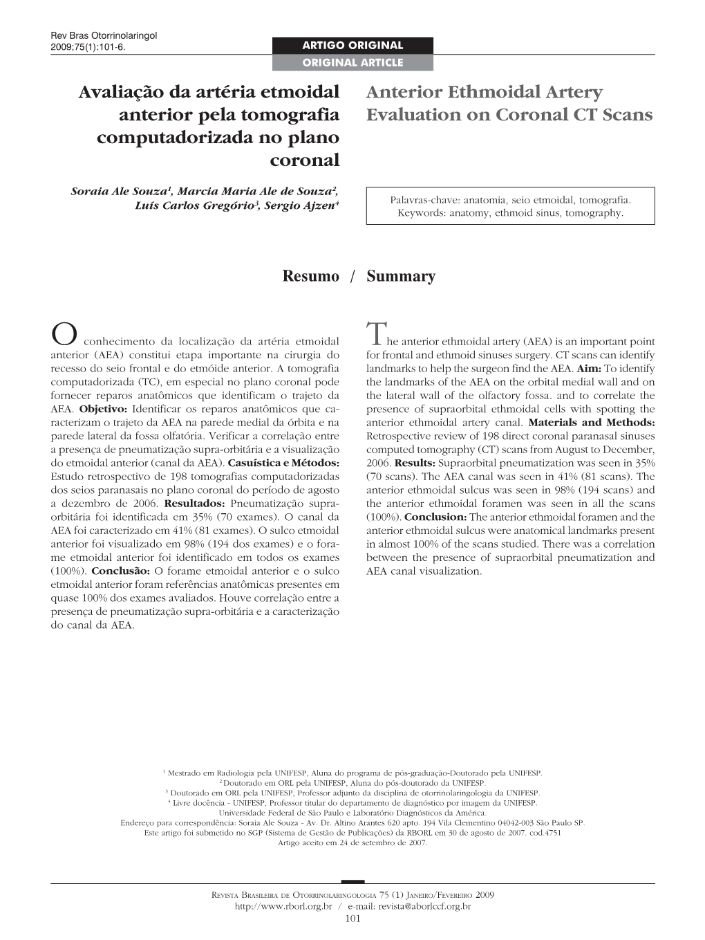 Anterior Ethmoidal Artery Evaluation on Coronal CT Scans