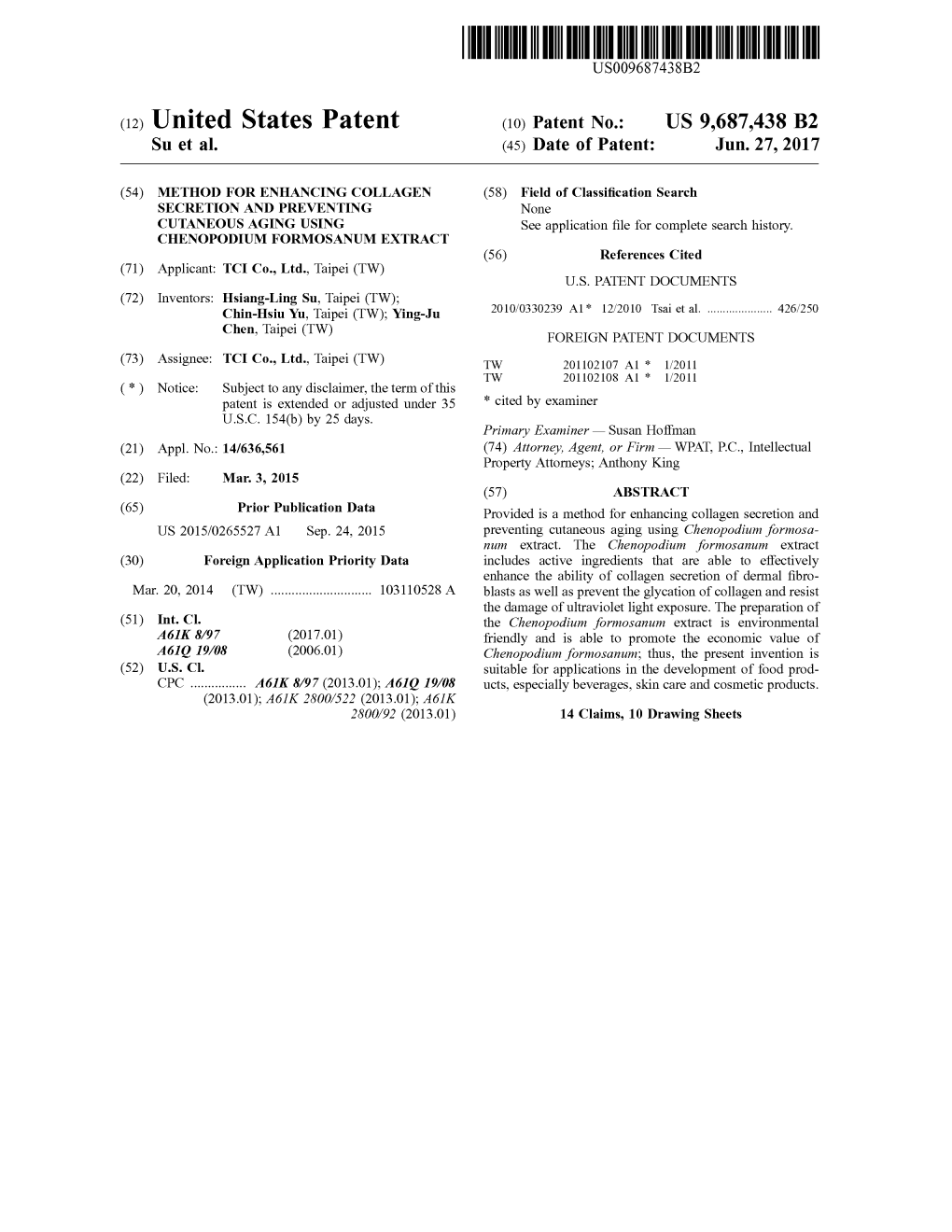 (12) United States Patent (10) Patent No.: US 9,687,438 B2 Su Et Al