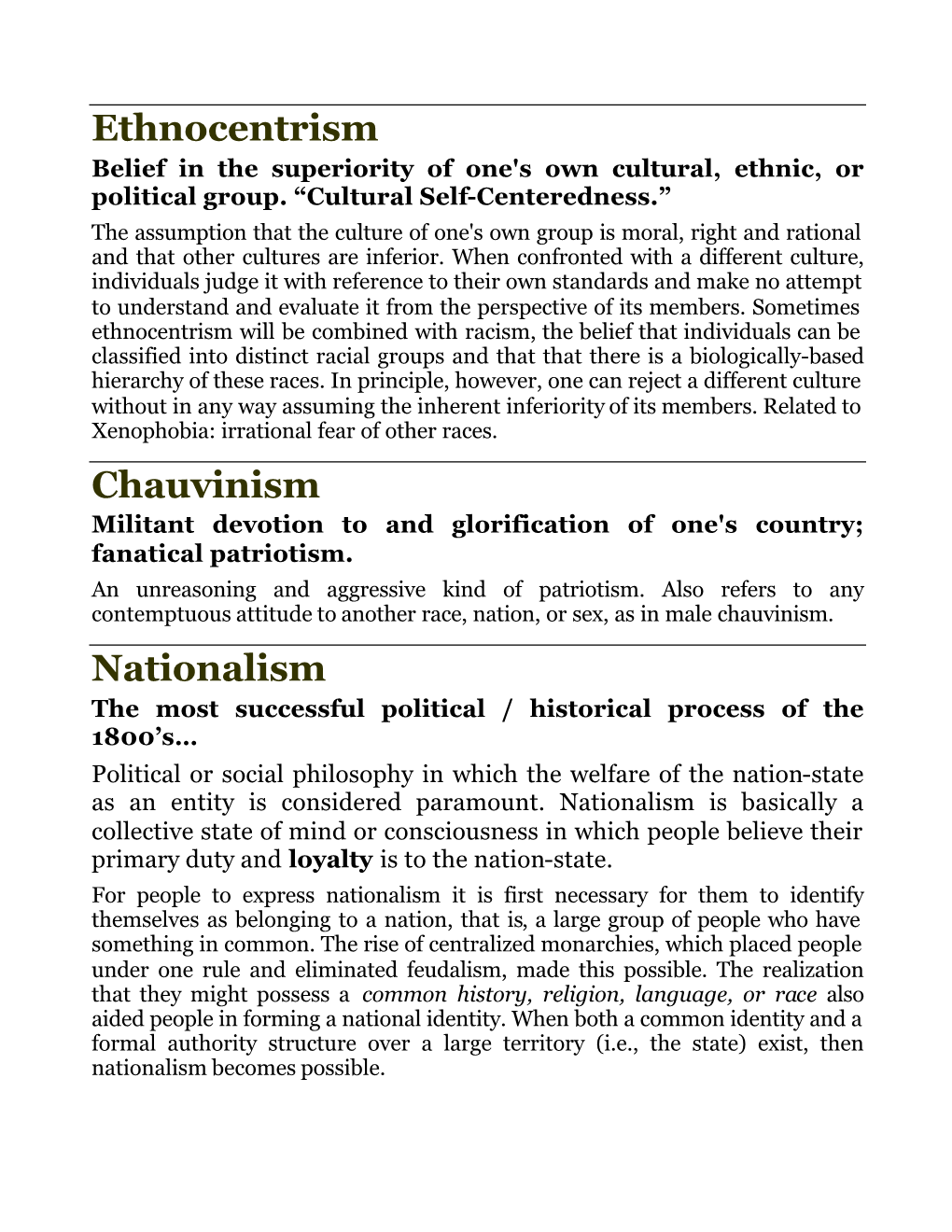 Ethnocentrism Chauvinism Nationalism