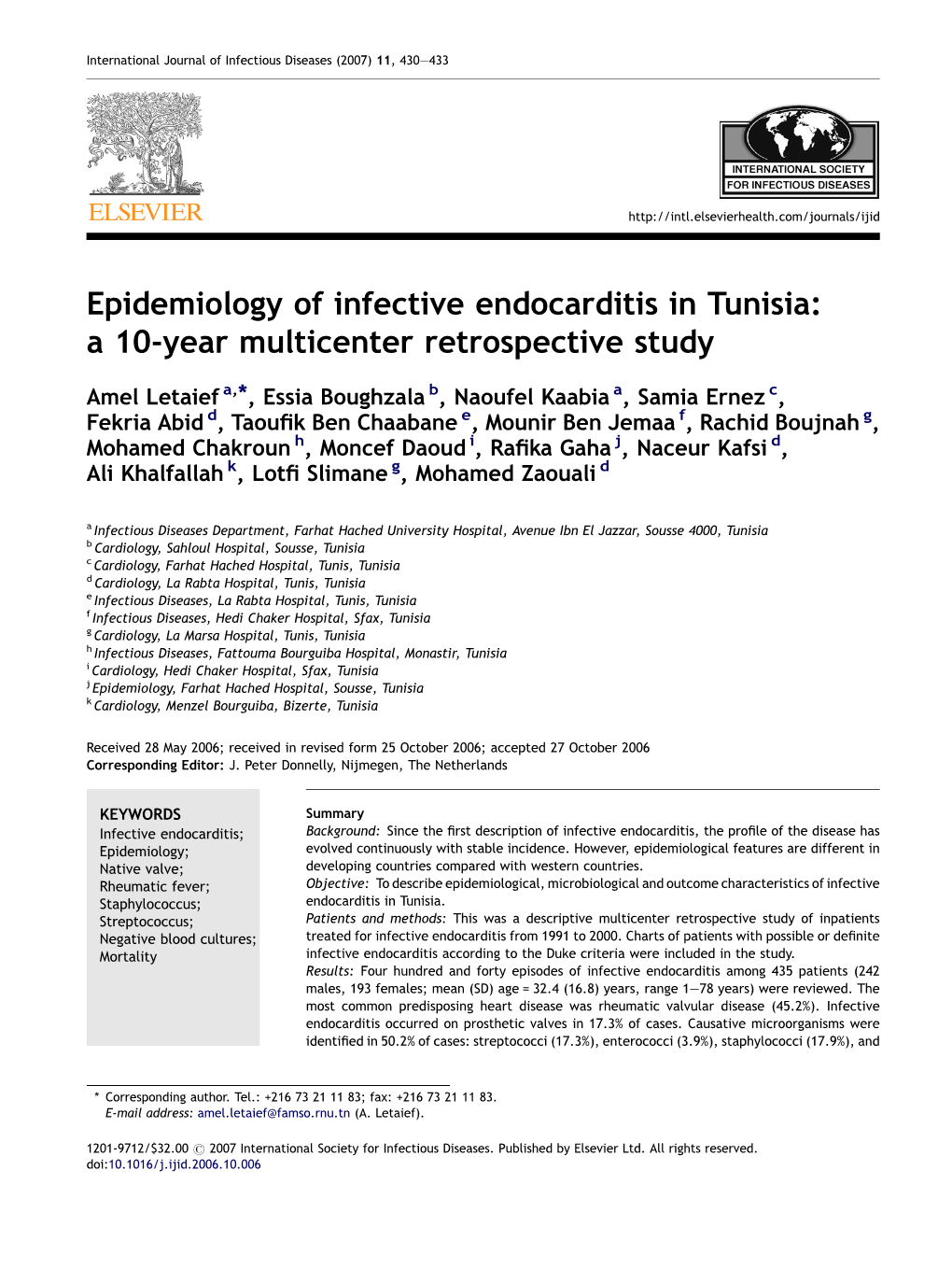 Epidemiology of Infective Endocarditis in Tunisia: a 10-Year Multicenter Retrospective Study