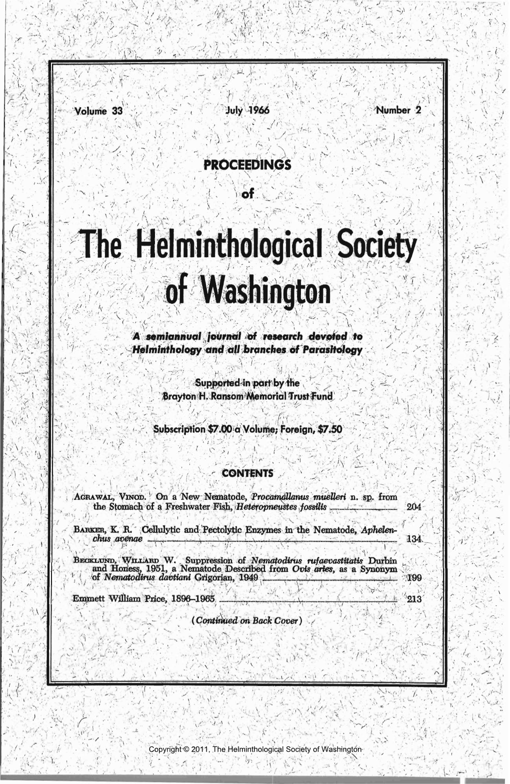 The Helminthological Society of Washington