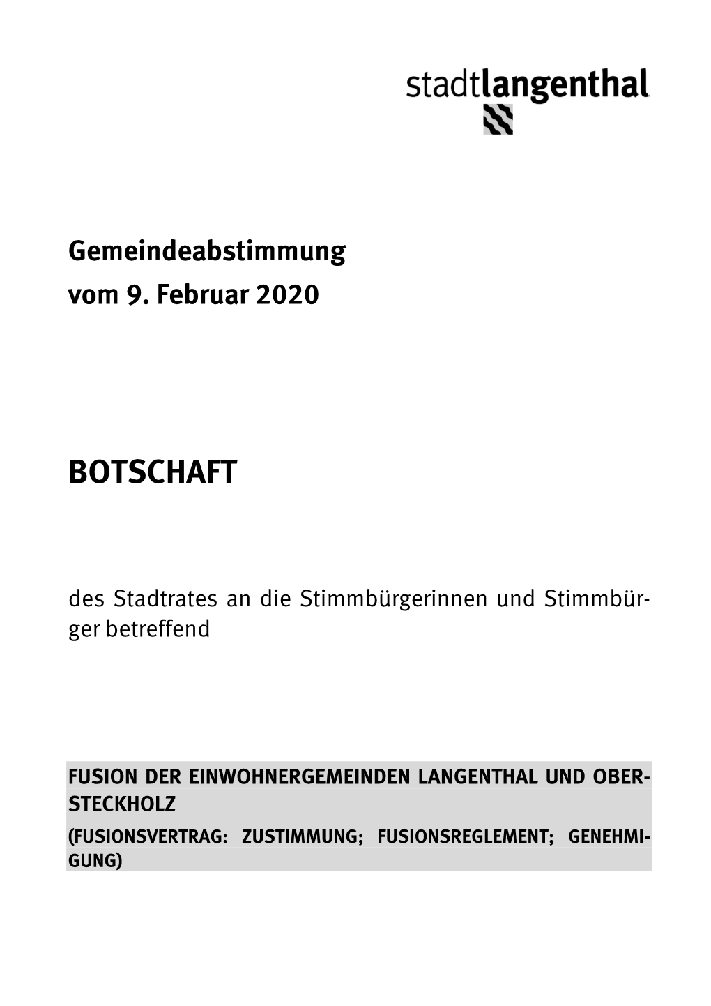 Gemeindeabstimmung Vom 9. Februar 2020