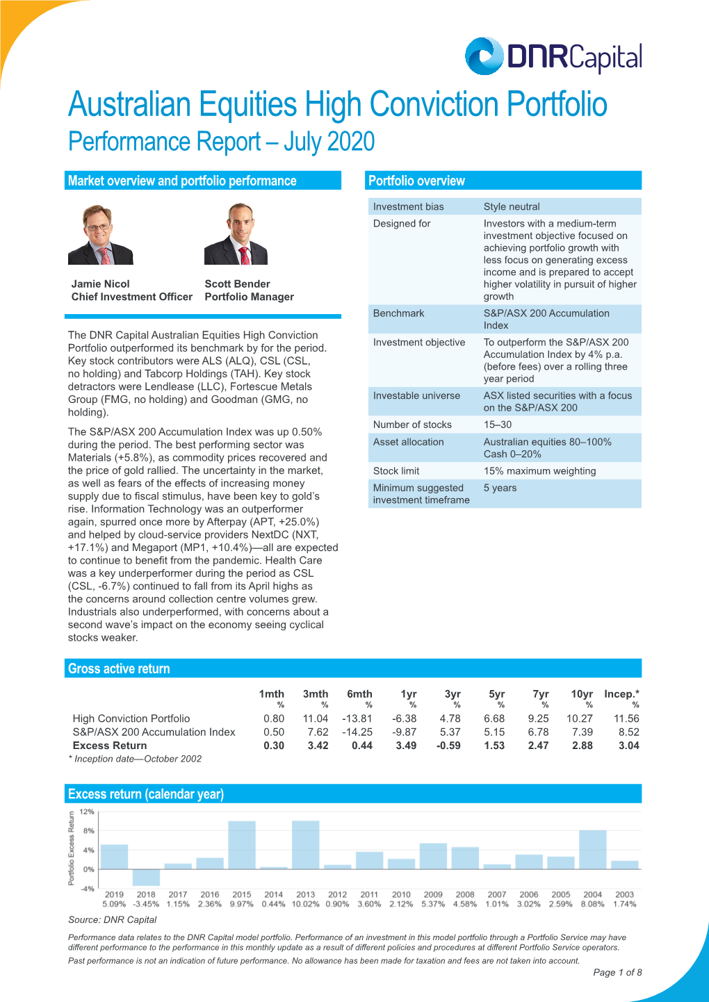 Australian Equities High Conviction Portfolio Performance Report – July 2020