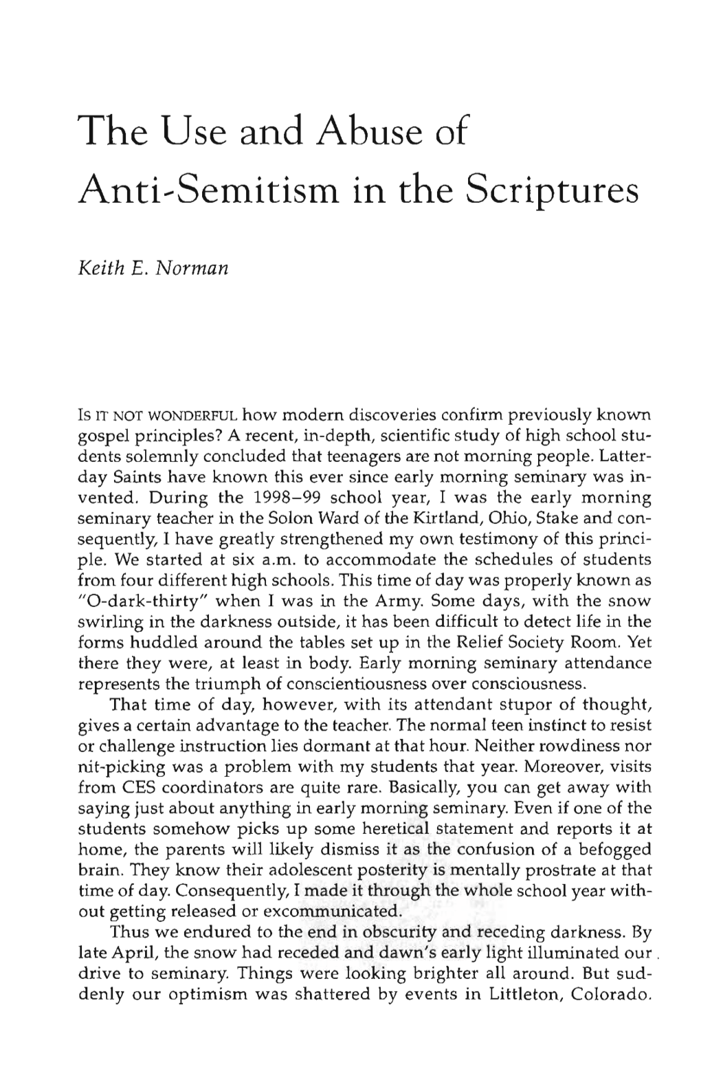 The Use and Abuse of Anti-Semitism in the Scriptures