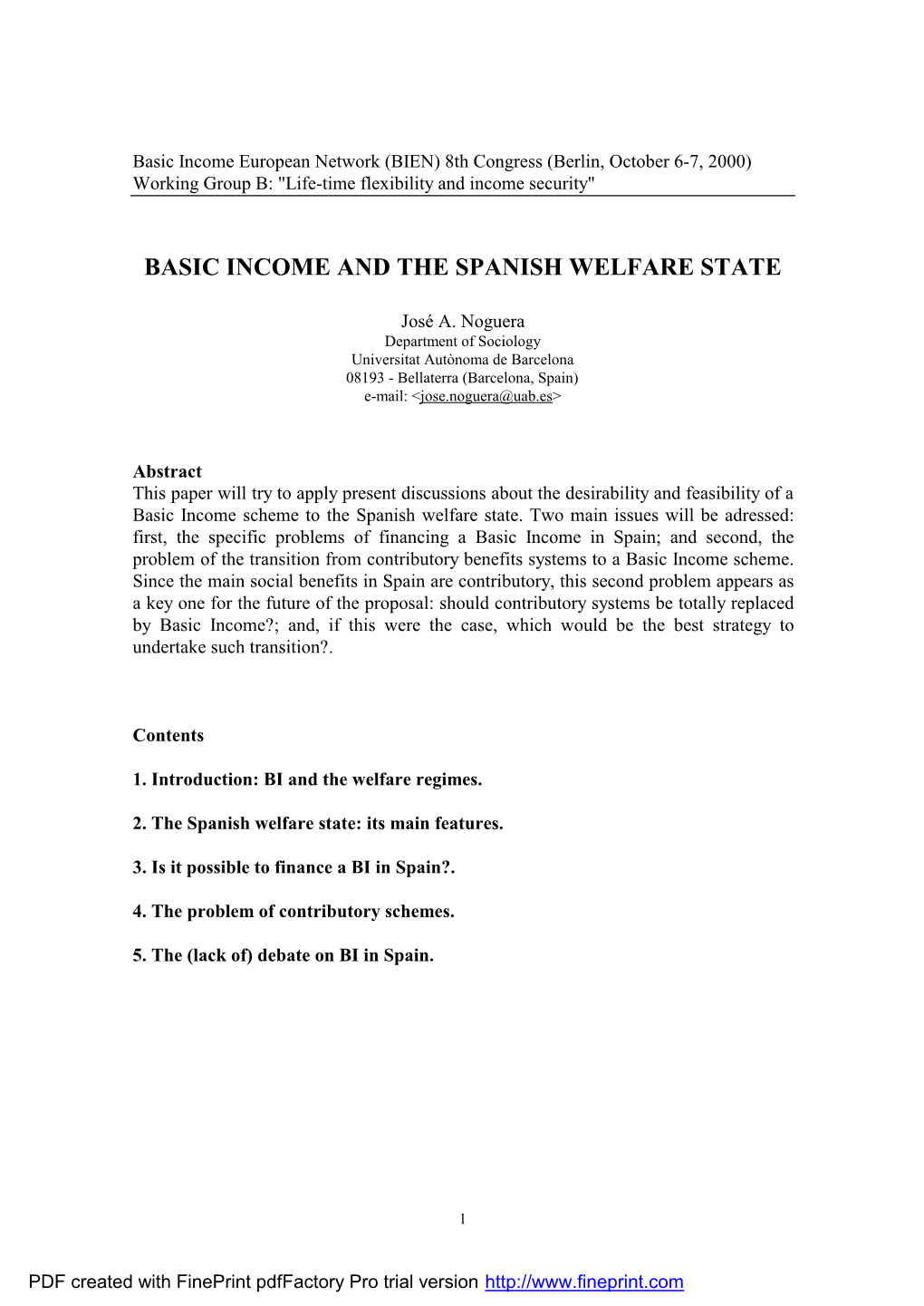 Basic Income and the Spanish Welfare State