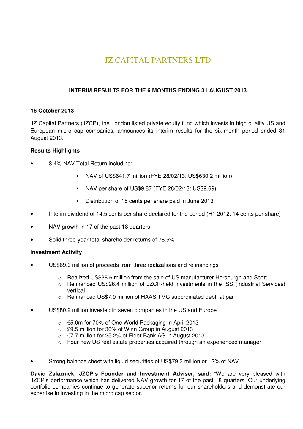 Jz Capital Partners Ltd