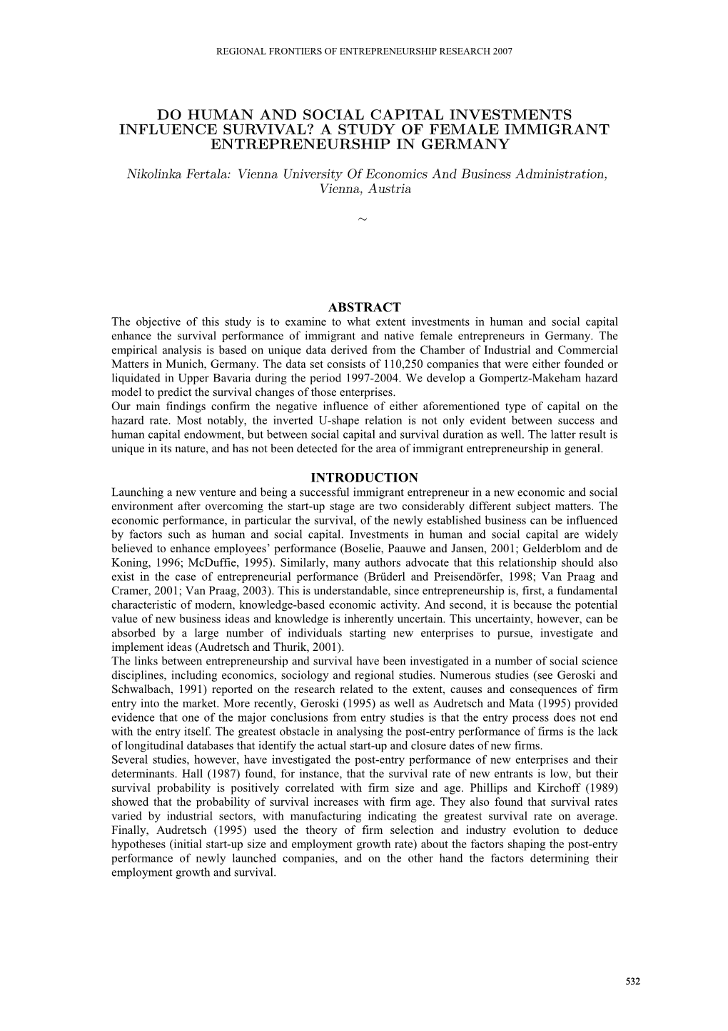 Regional Frontiers of Entrepreneurship Research 2007