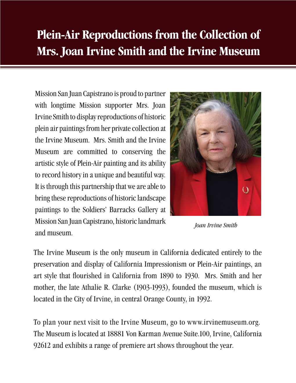 Plein-Air Reproductions from the Collection of Mrs. Joan Irvine Smith and the Irvine Museum