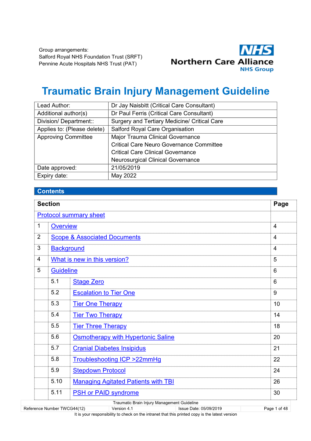 Traumatic Brain Injury Management Guideline