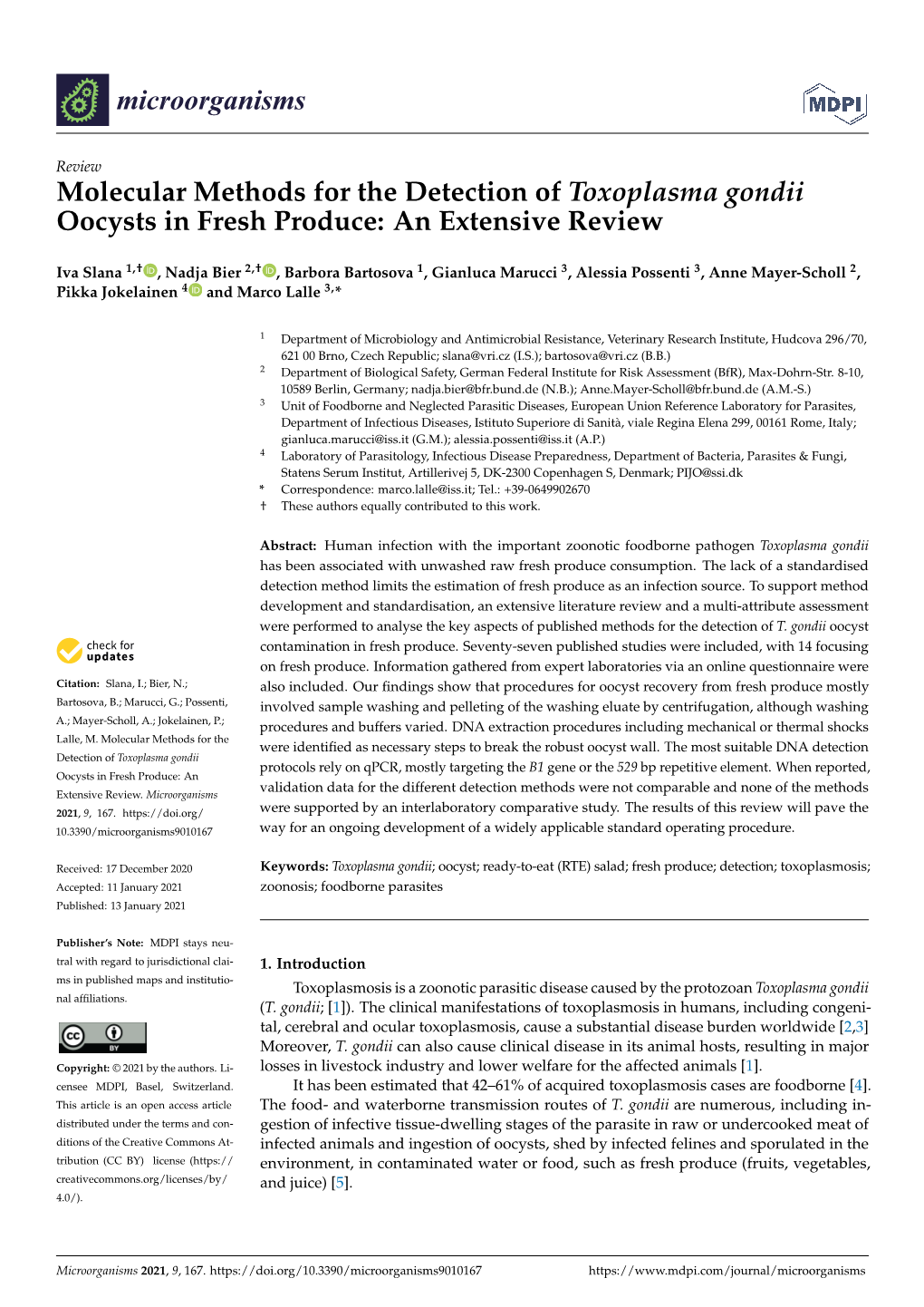 Molecular Methods for the Detection of Toxoplasma Gondii Oocysts in Fresh Produce: an Extensive Review