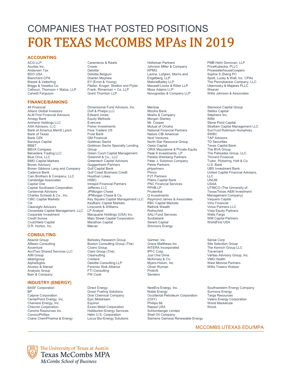 FOR TEXAS Mccombs Mpas in 2019