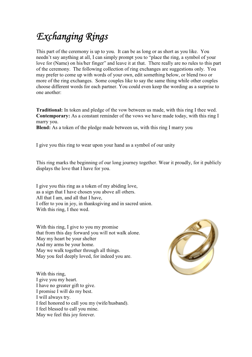 Wedding Ring Ceremony Wording