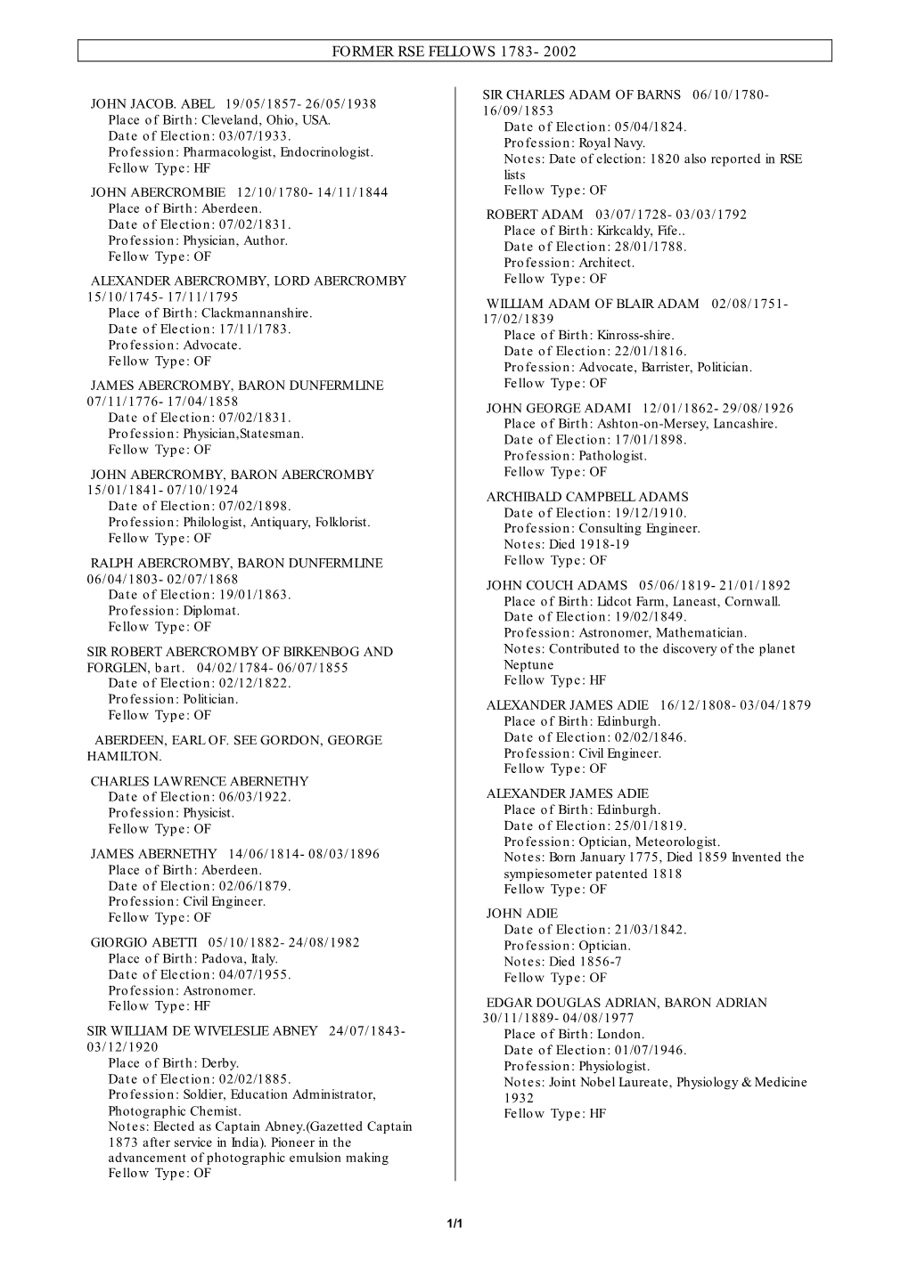 Biographical Index of Former RSE Fellows 1783-2002