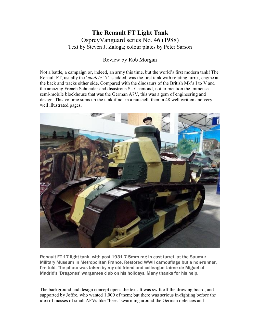 The Renault FT Light Tank Ospreyvanguard Series No. 46 (1988) Text by Steven J
