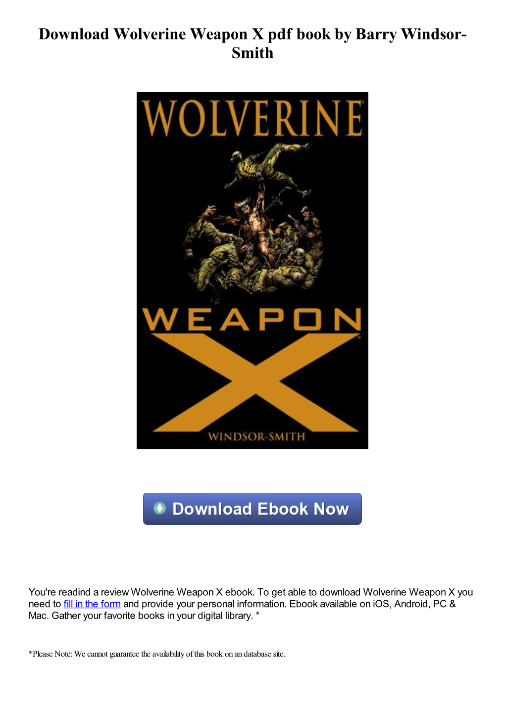 Download Wolverine Weapon X Pdf Ebook by Barry Windsor-Smith