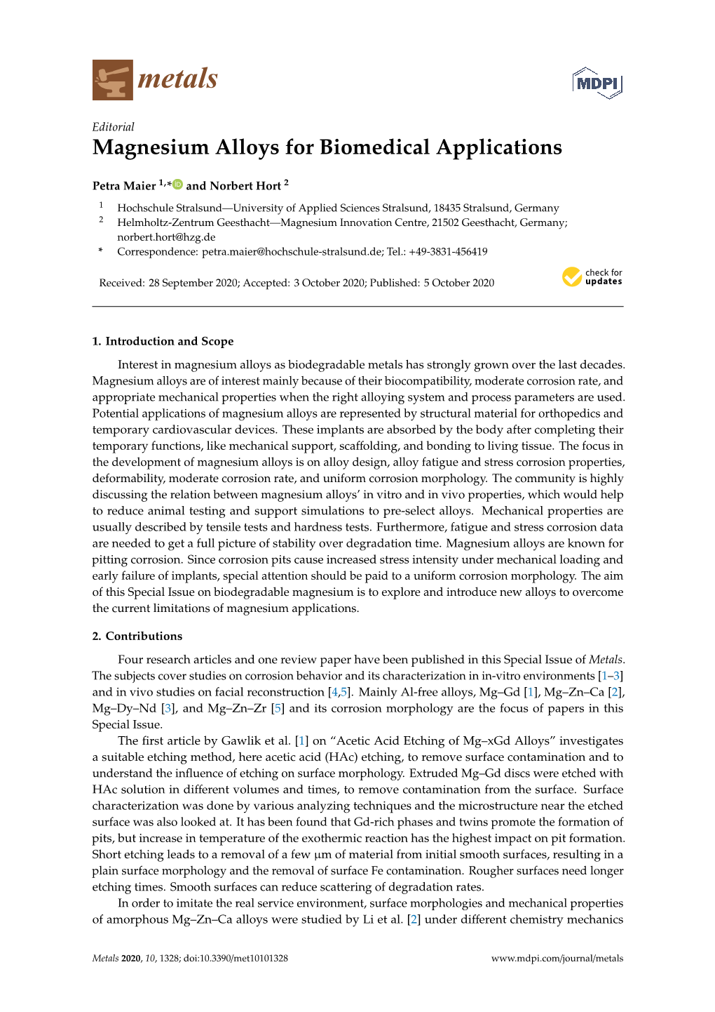 Magnesium Alloys for Biomedical Applications