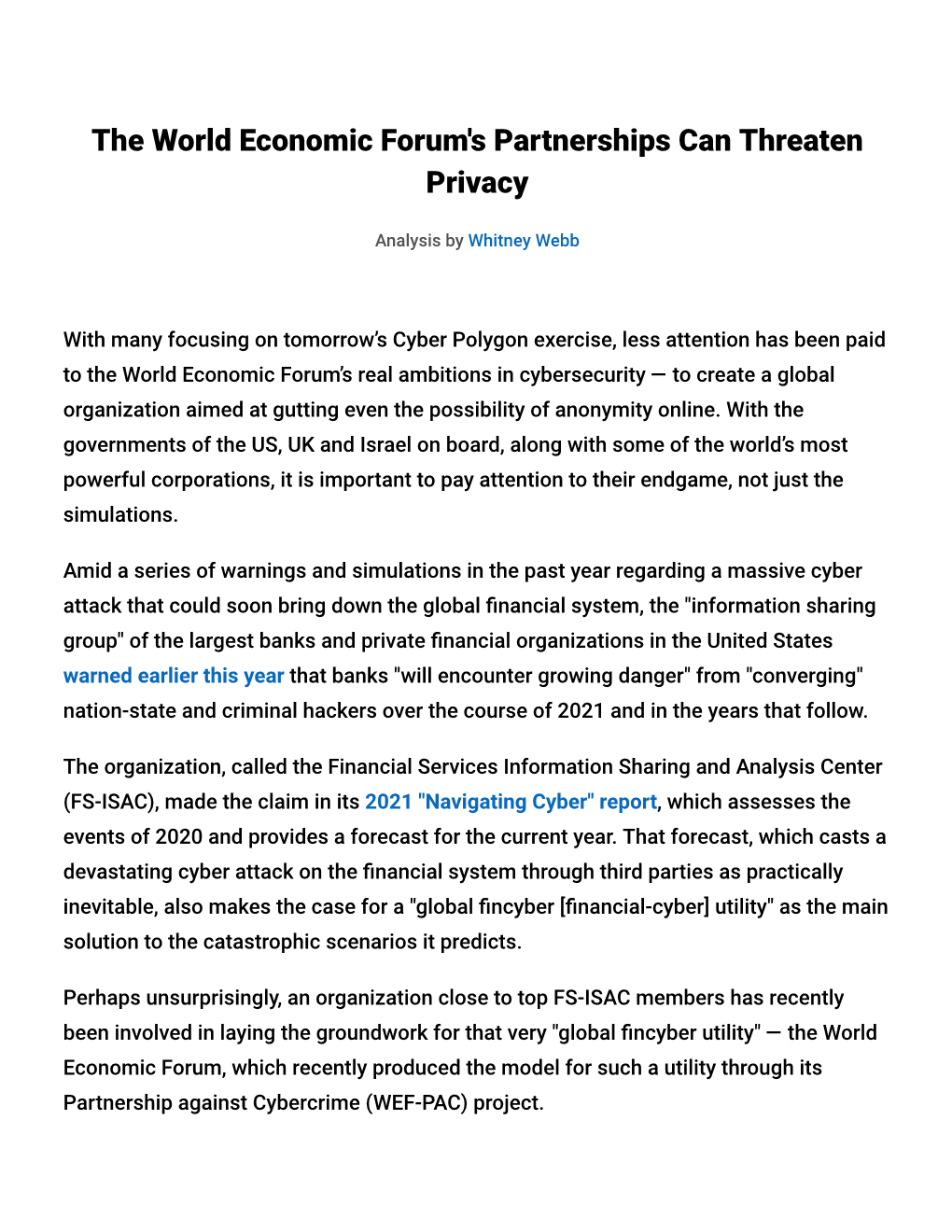 The World Economic Forum's Partnerships Can Threaten Privacy