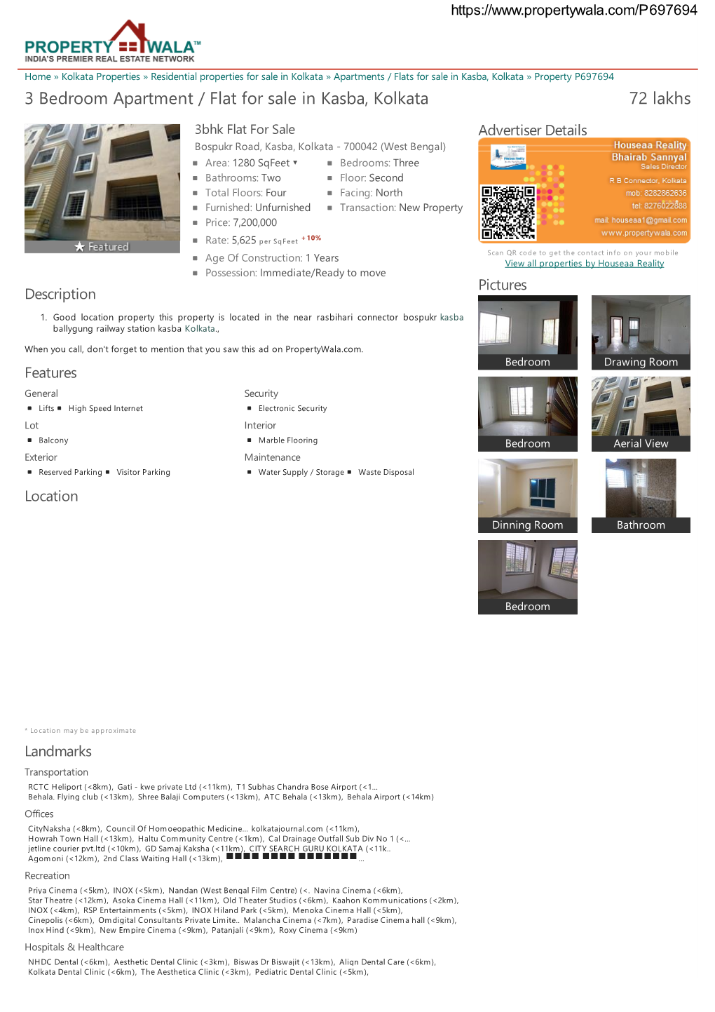 3 Bedroom Apartment / Flat for Sale in Kasba, Kolkata (P697694