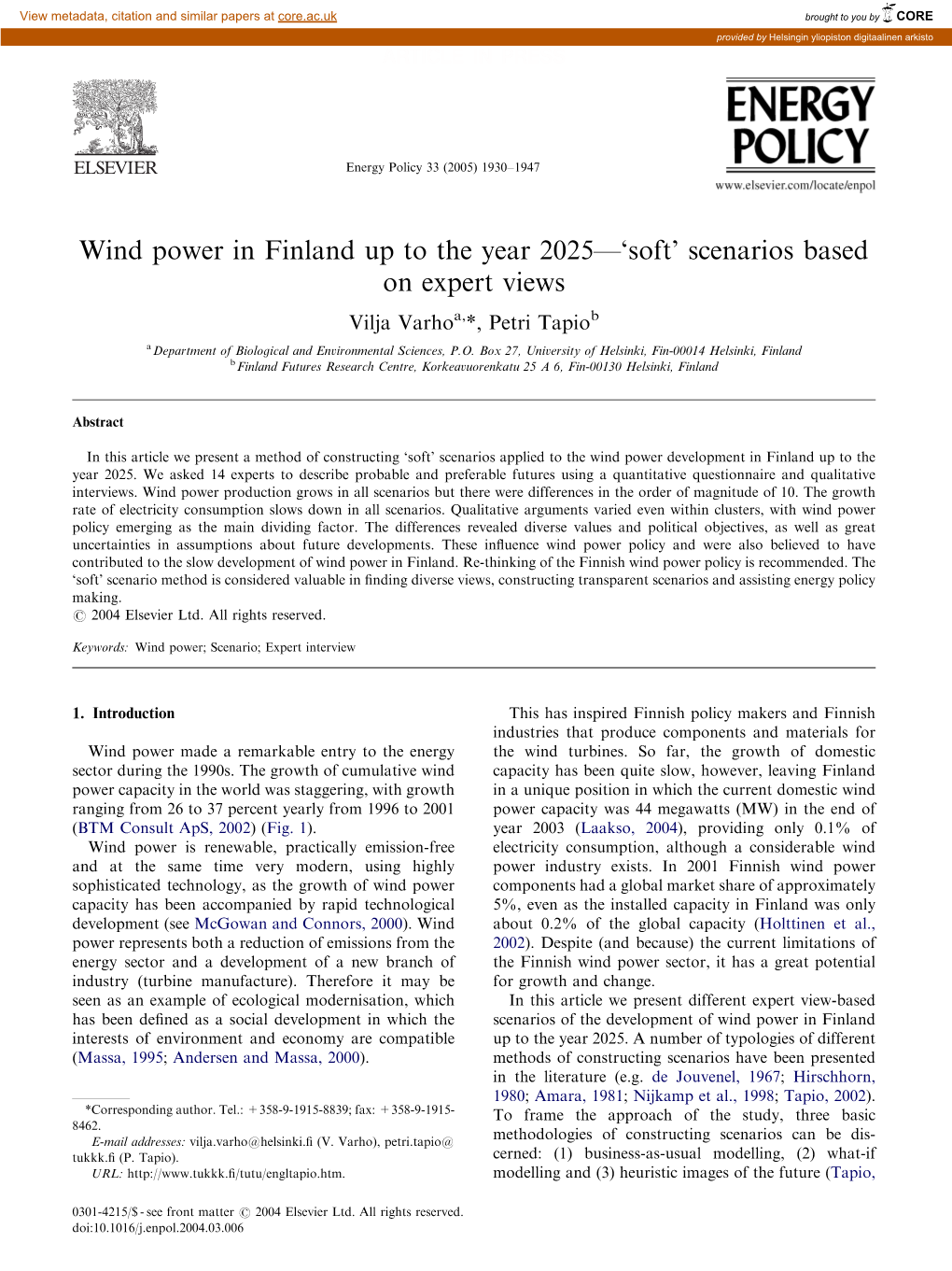 Wind Power in Finland up to the Year 2025