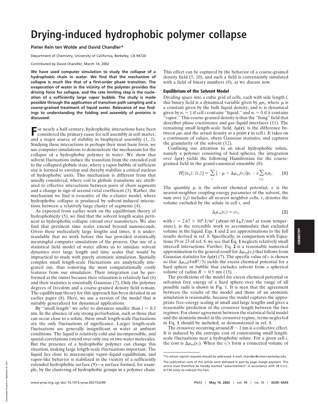 Drying-Induced Hydrophobic Polymer Collapse