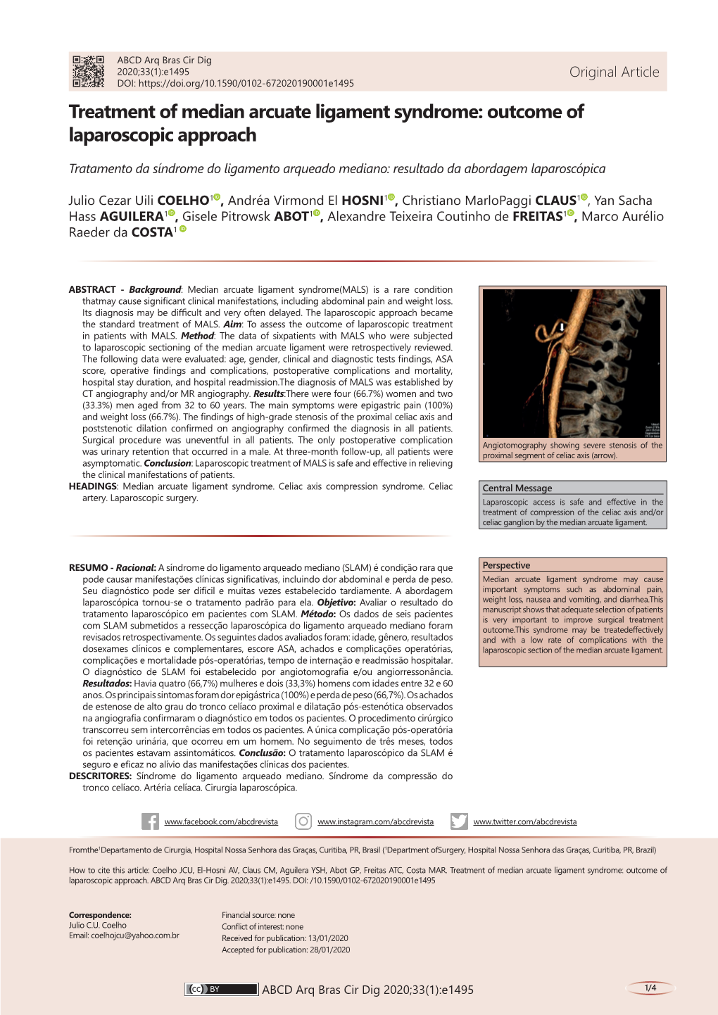 Treatment of Median Arcuate Ligament Syndrome: Outcome of Laparoscopic Approach